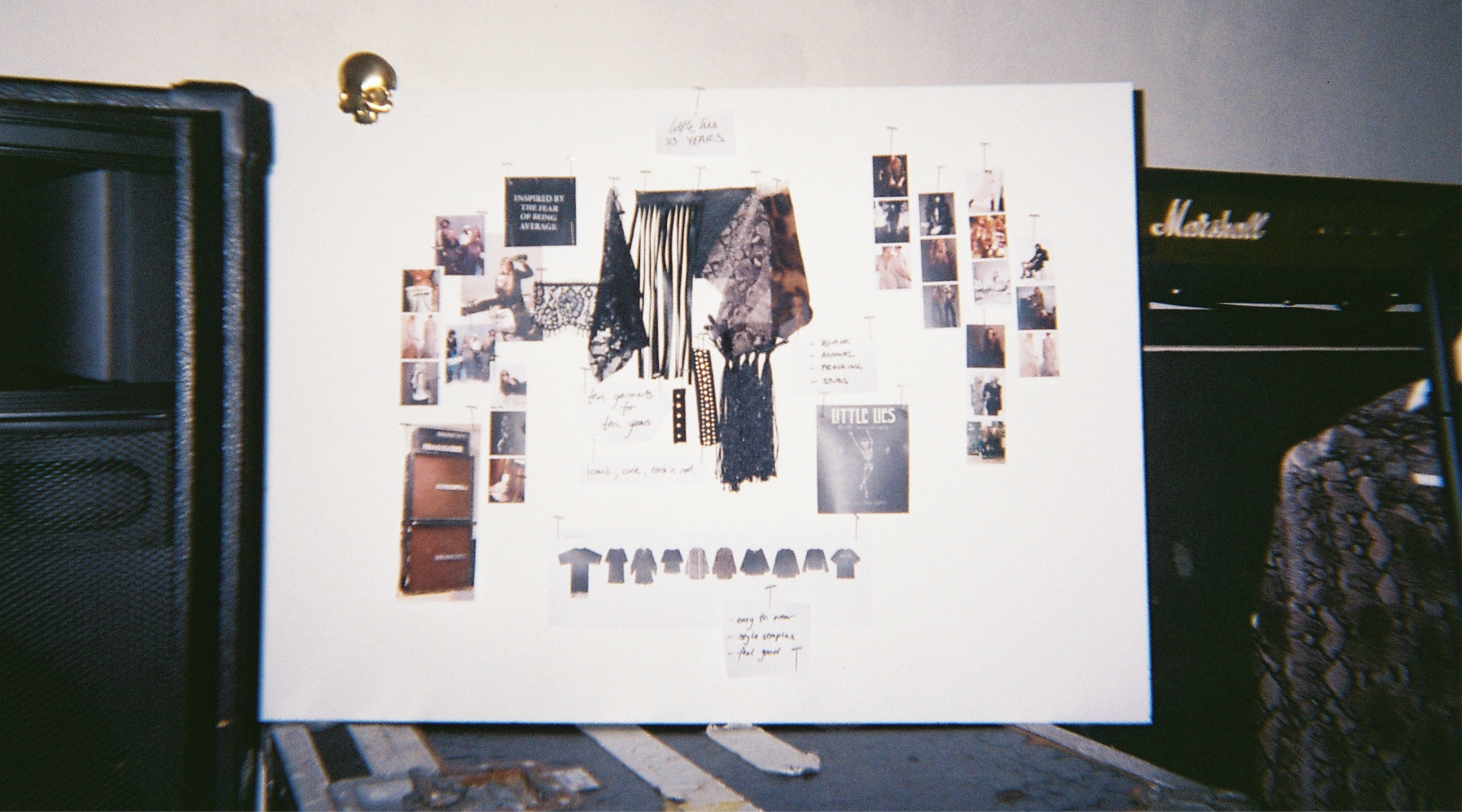 10 pieces for 10 years mood board showing collection references including, lace, leopard, Fleetwood Mac and Mosshart.