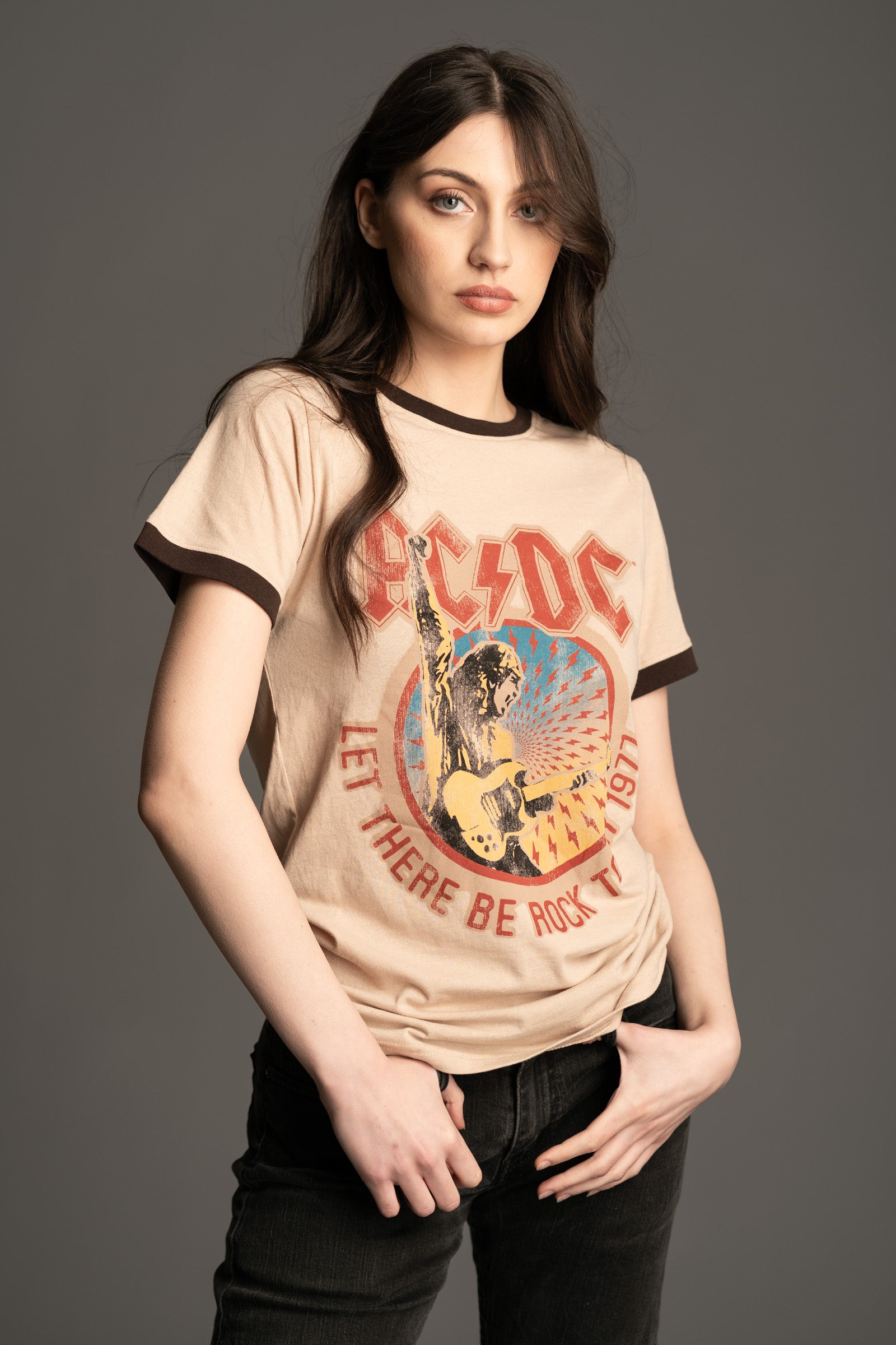 Full length AC/DC '77 Tour Band Tee styled with flares and boots from Little Lies