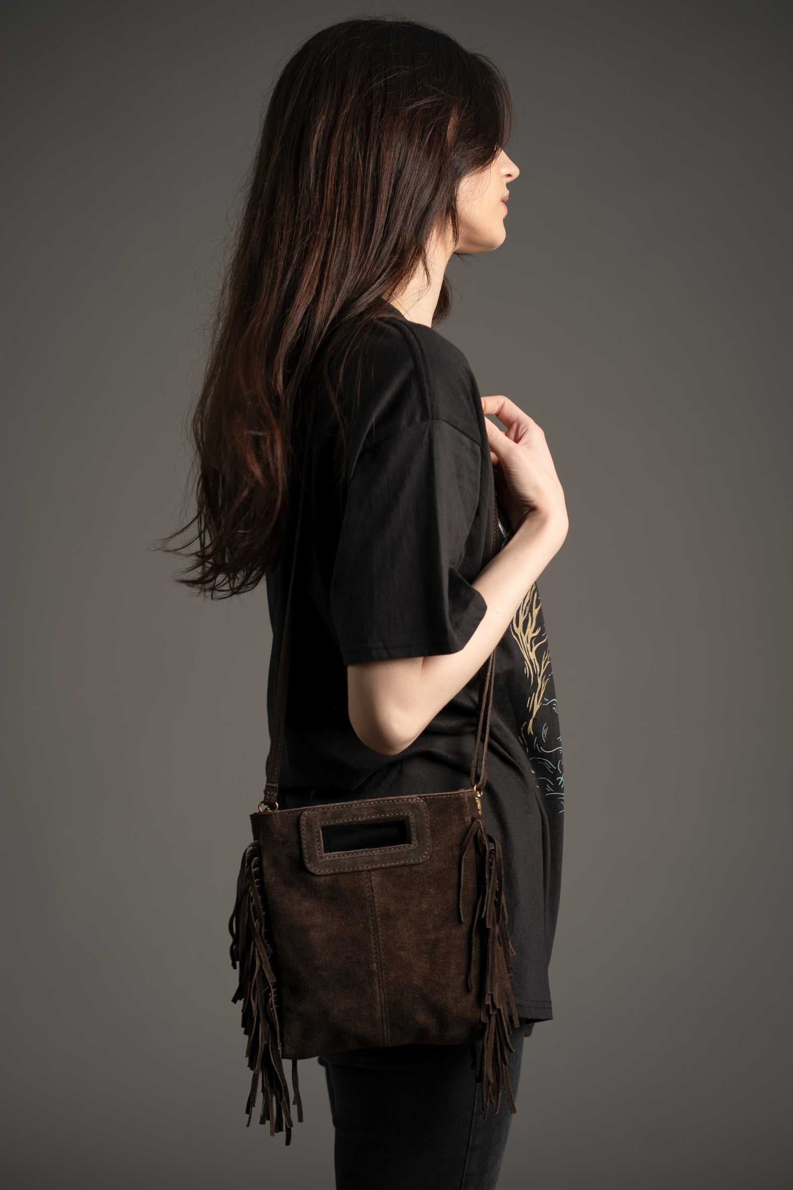 Annabella Chocolate Genuine Suede Bag