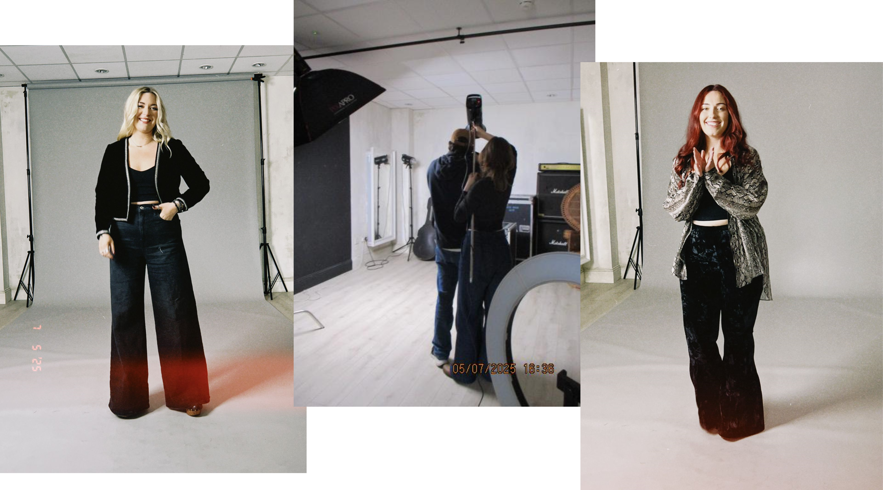On set with Little Lies, Birthday Campaign Shoot Collage