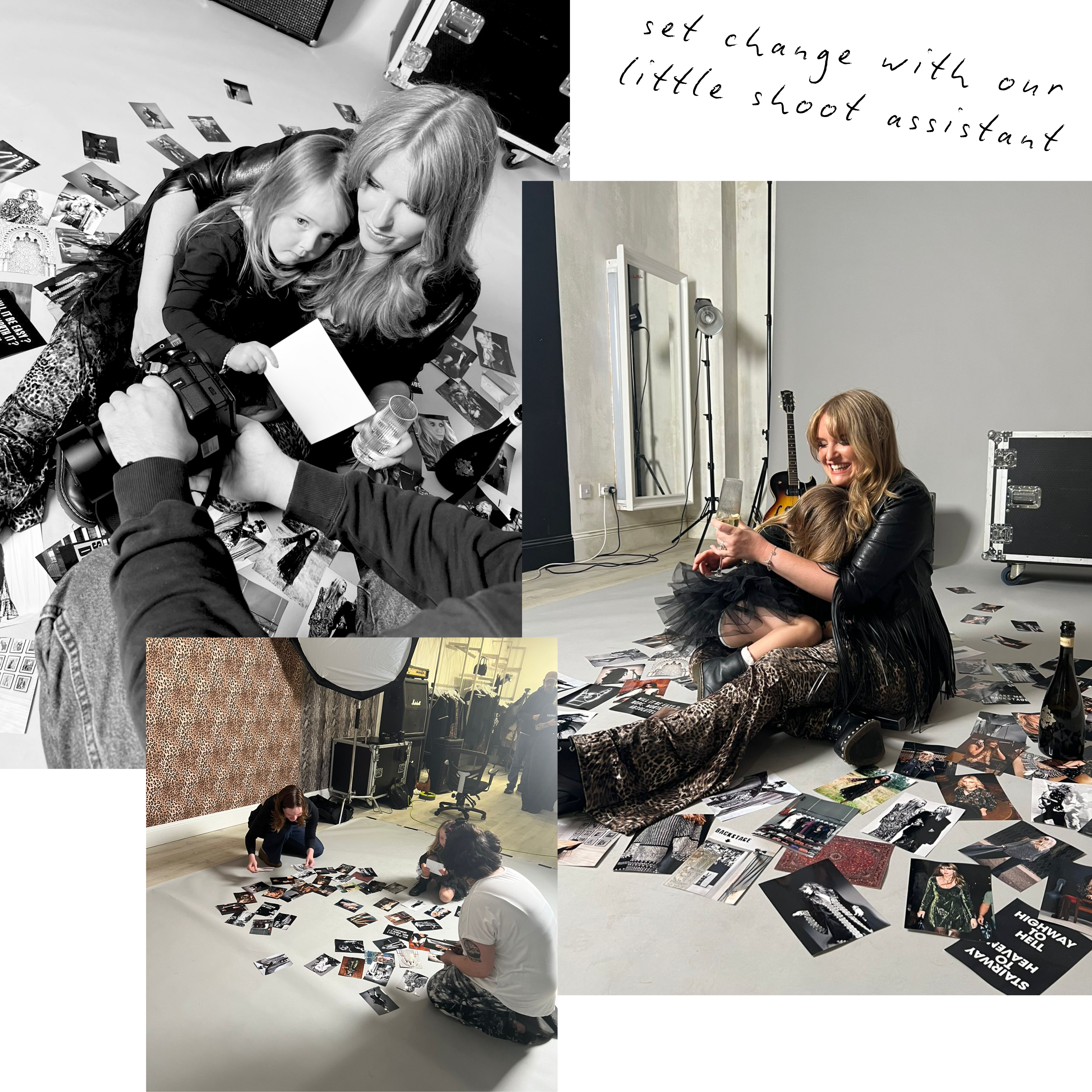 On set with Little Lies, Birthday Campaign Shoot Collage