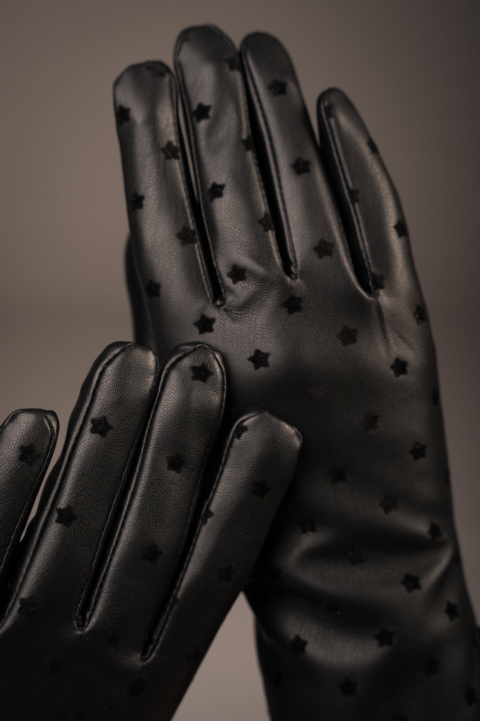 Black Star Faux Leather Gloves