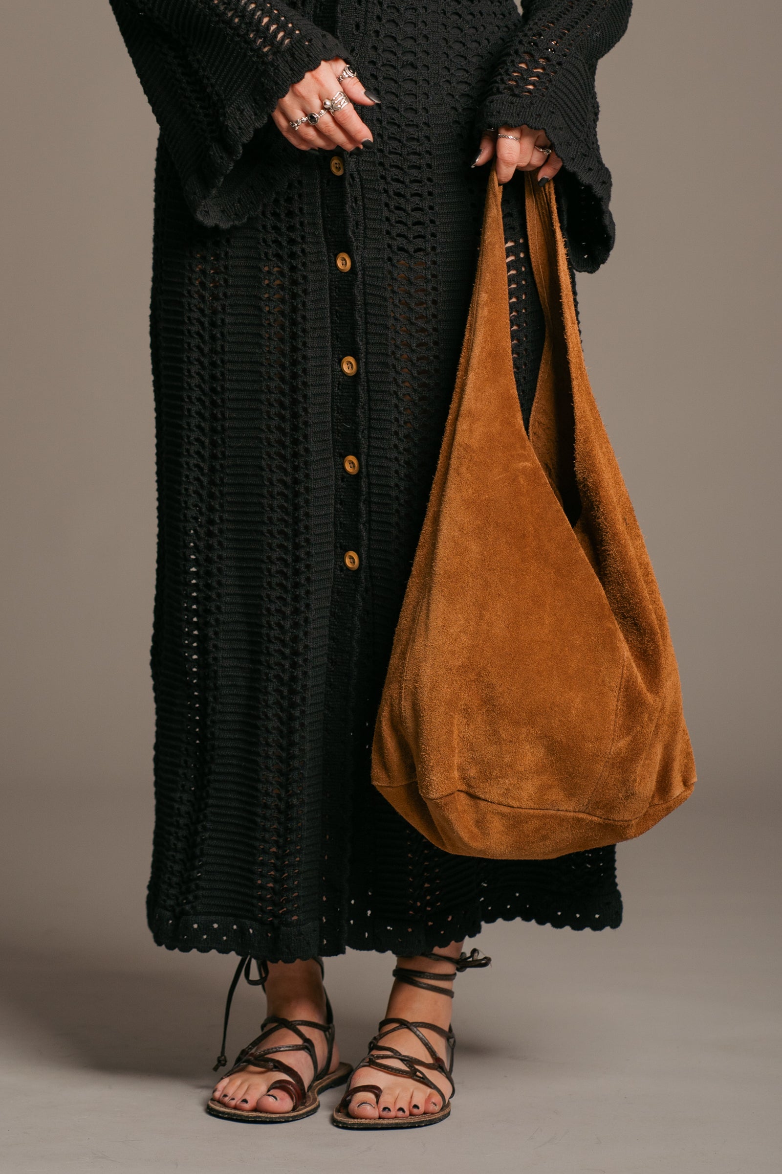 Olsen Tan Genuine Suede Slouchy Bag