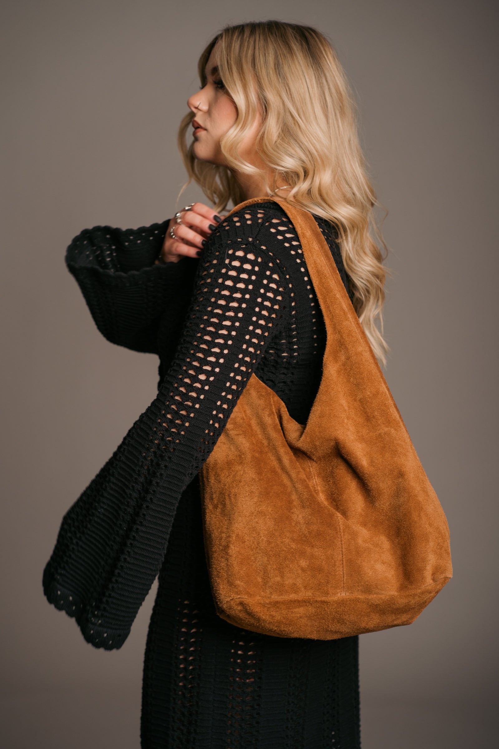 Olsen Tan Genuine Suede Slouchy Bag