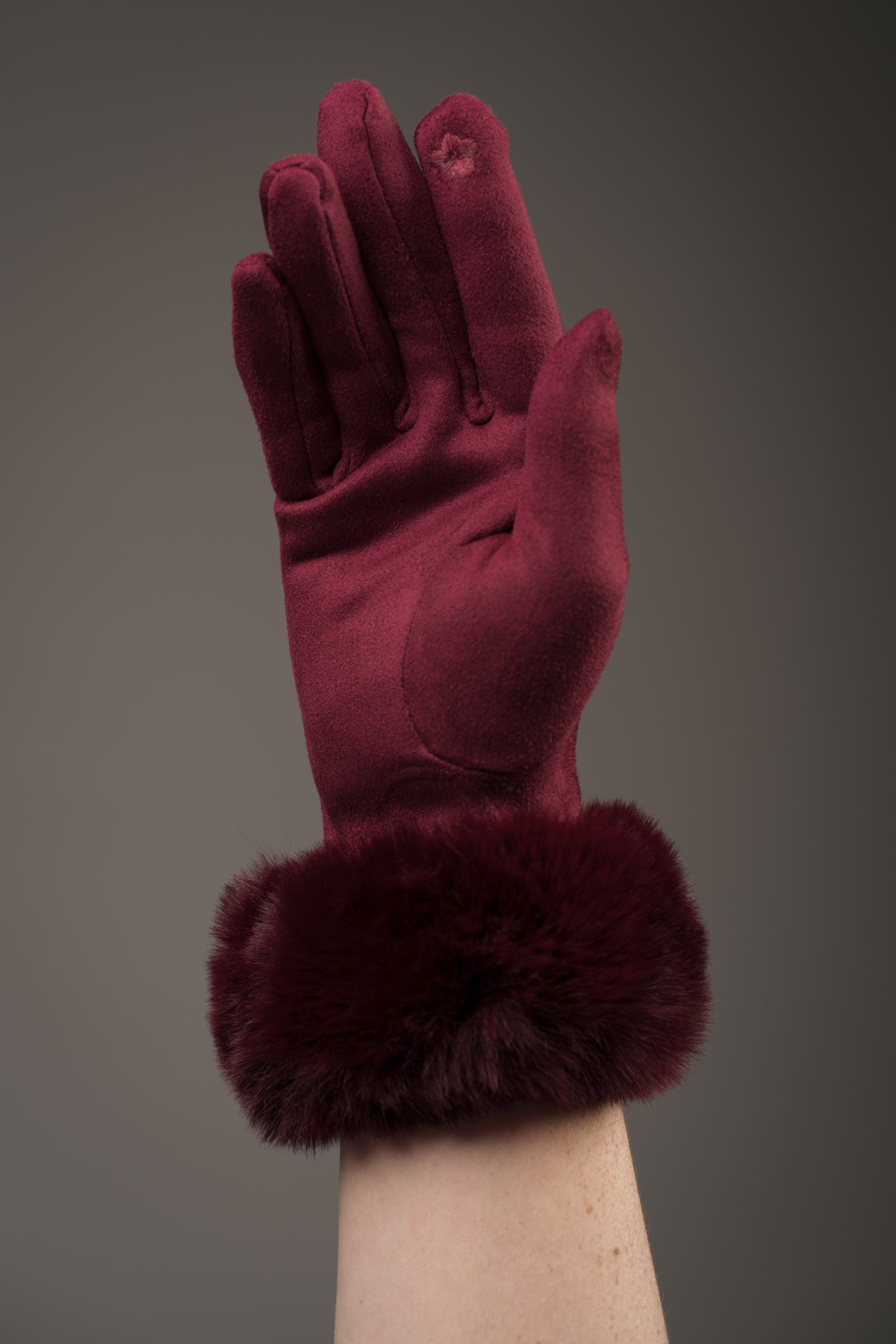 Burgundy Faux Fur Cuff Gloves