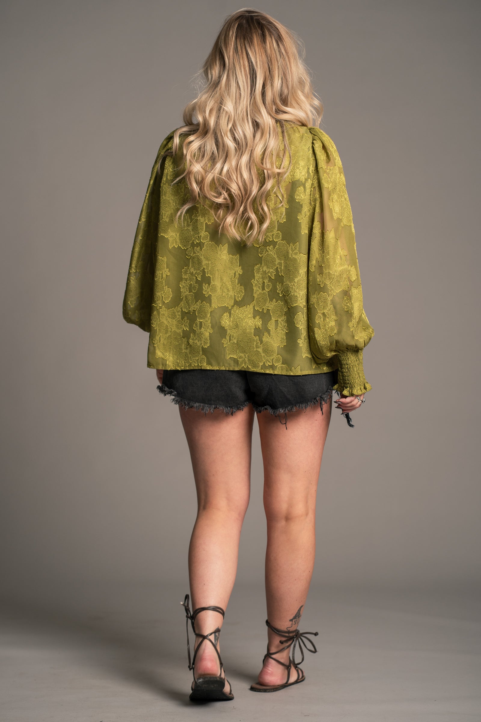 Cassia Olive Chiffon Smock Top