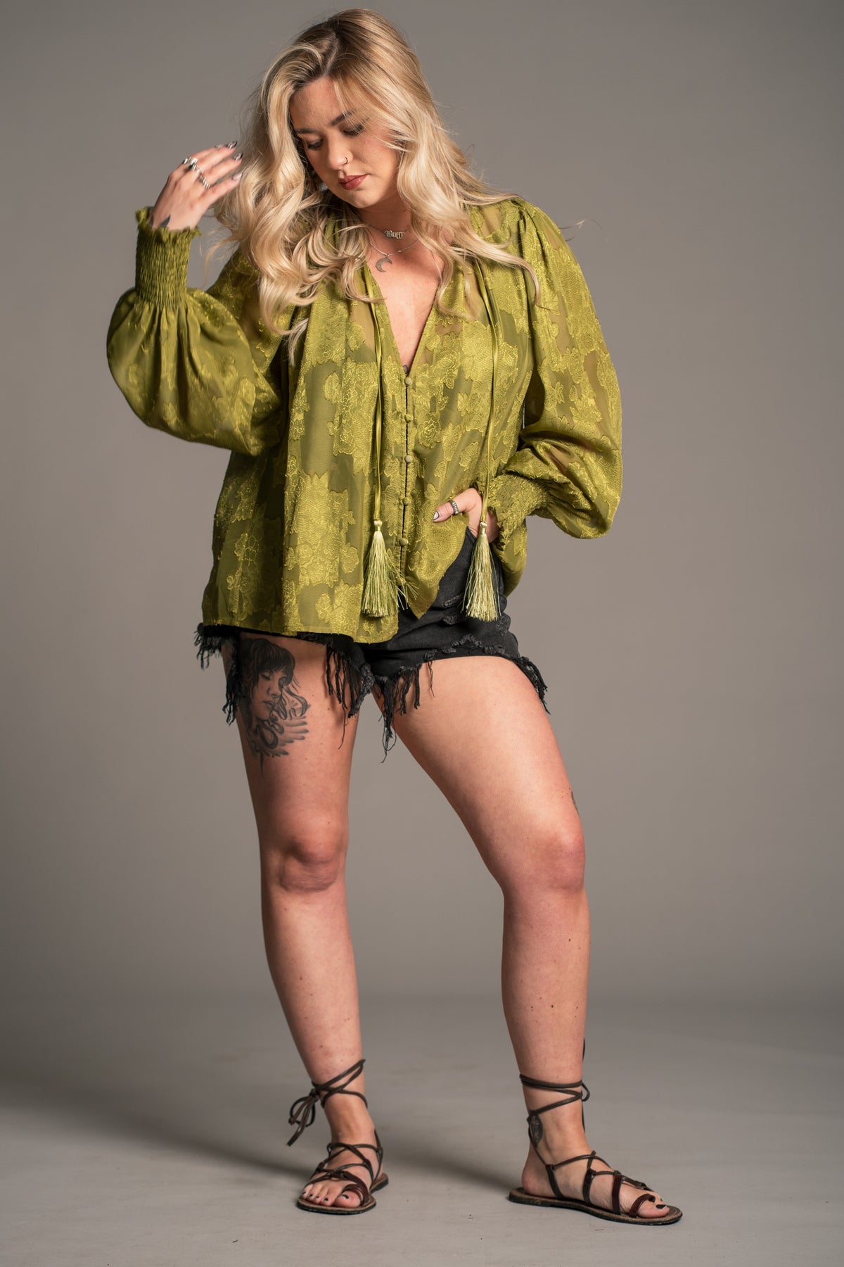 Cassia Olive Chiffon Smock Top | Effortless Boho Style | Little Lies