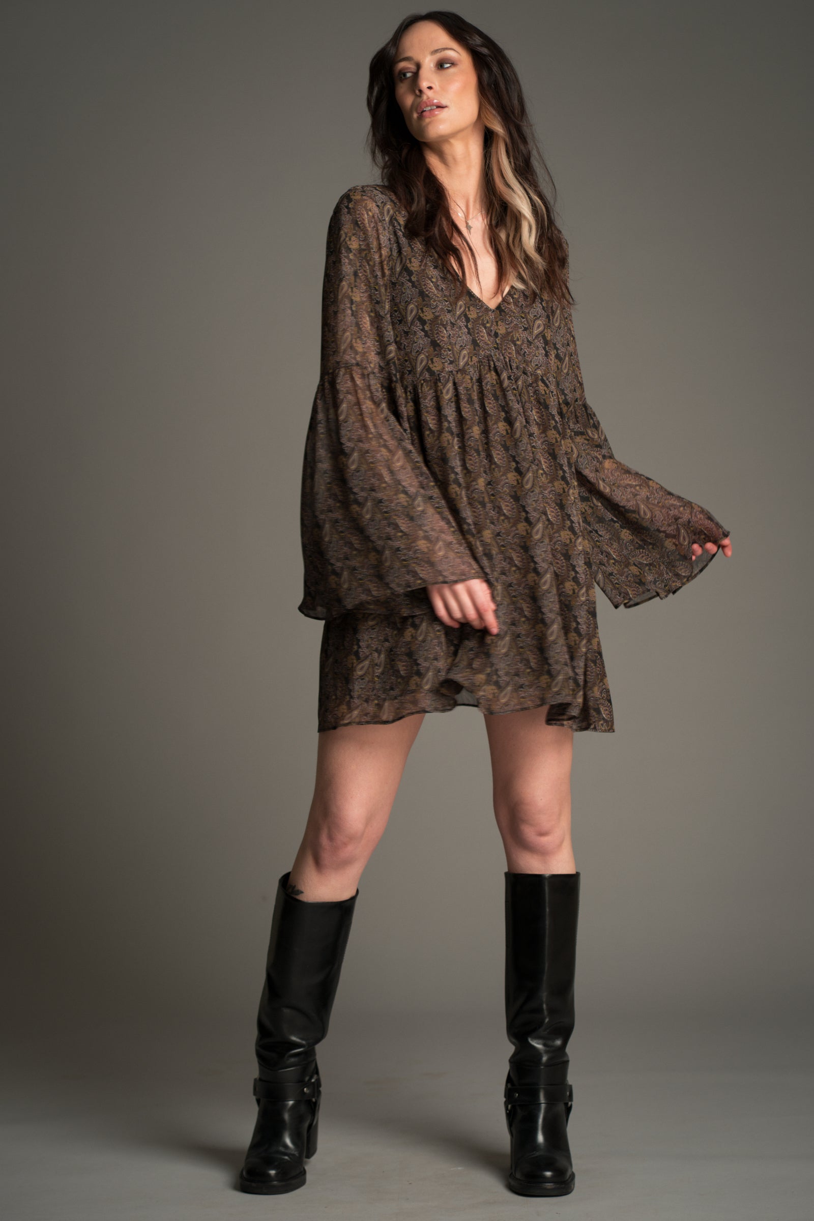 Cinnamon Girl Paisley Chiffon Smock Dress