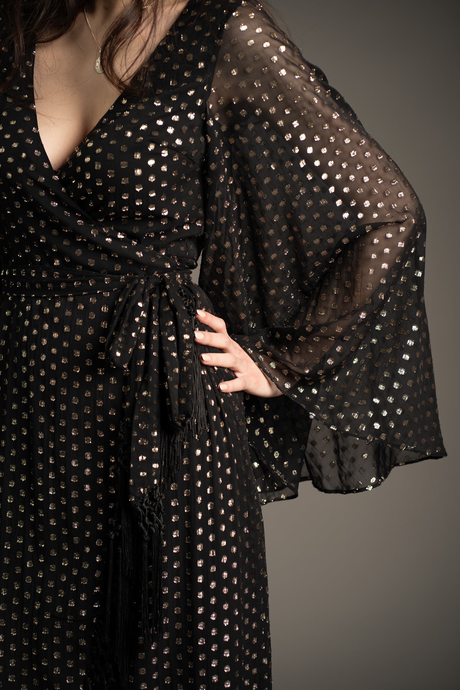 Cosmic Dancer Metallic Wrap Dress