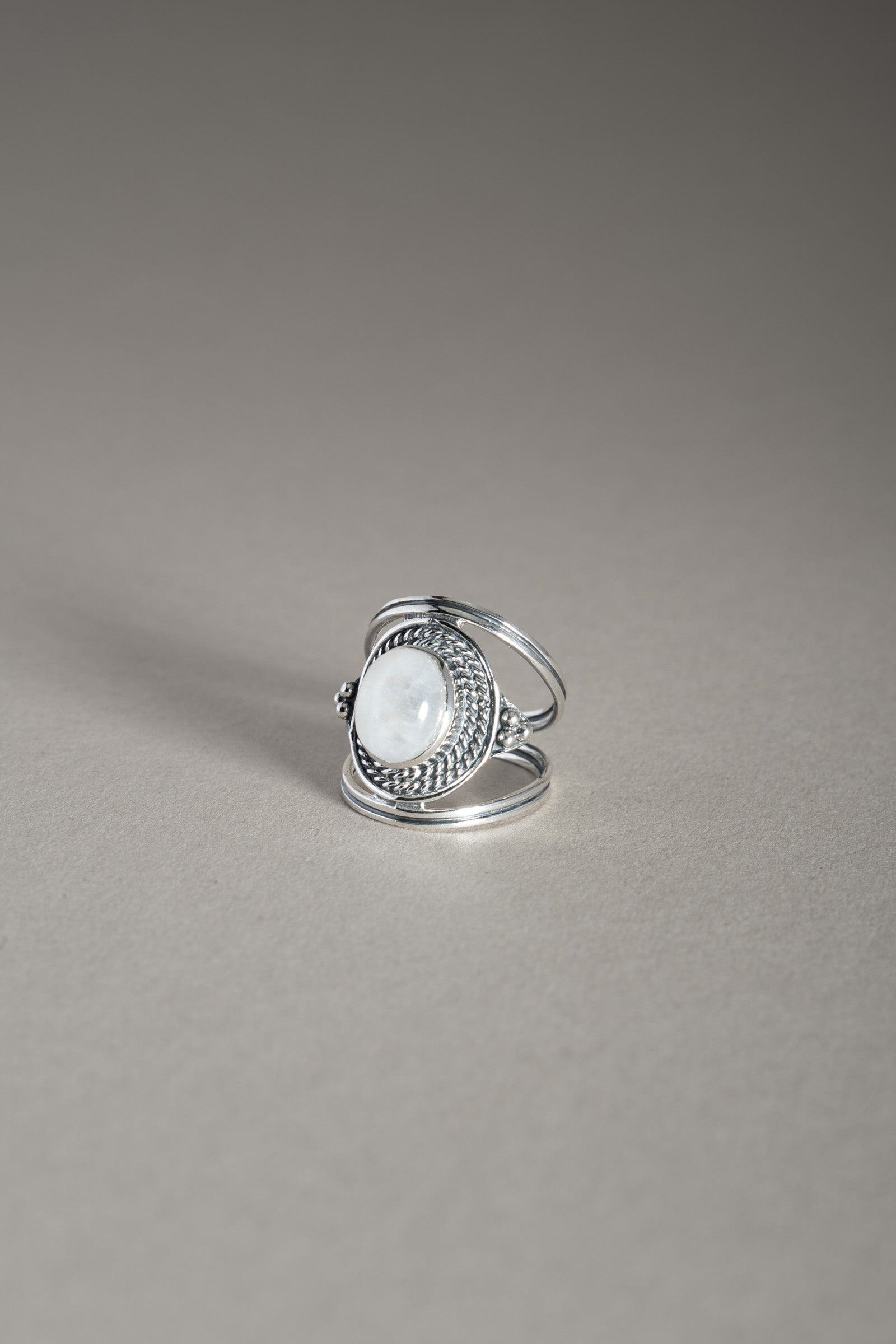 Sterling Silver Rainbow Moonstone Rope Ring