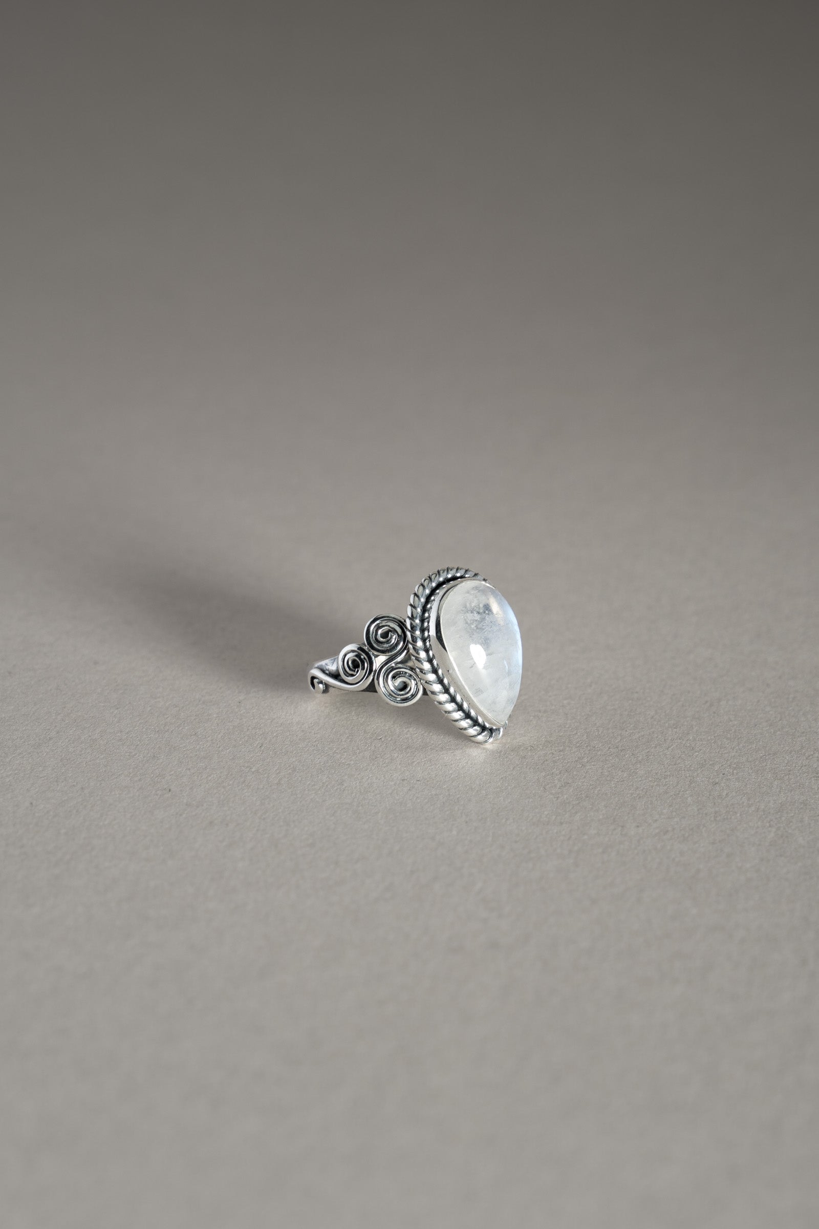Sterling Silver Rainbow Moonstone Tear Drop Ring