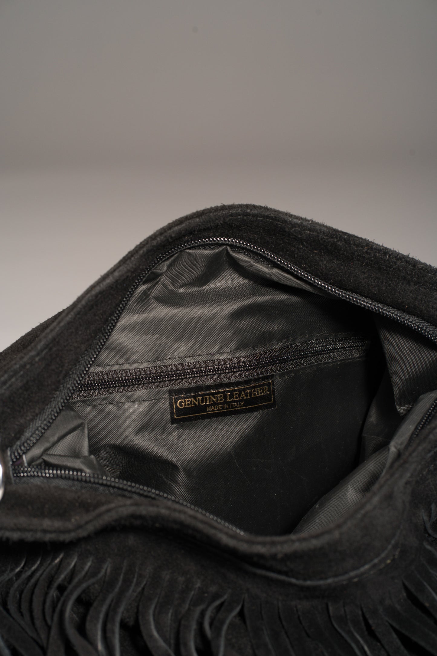 Black Genuine Suede Fringed Bag