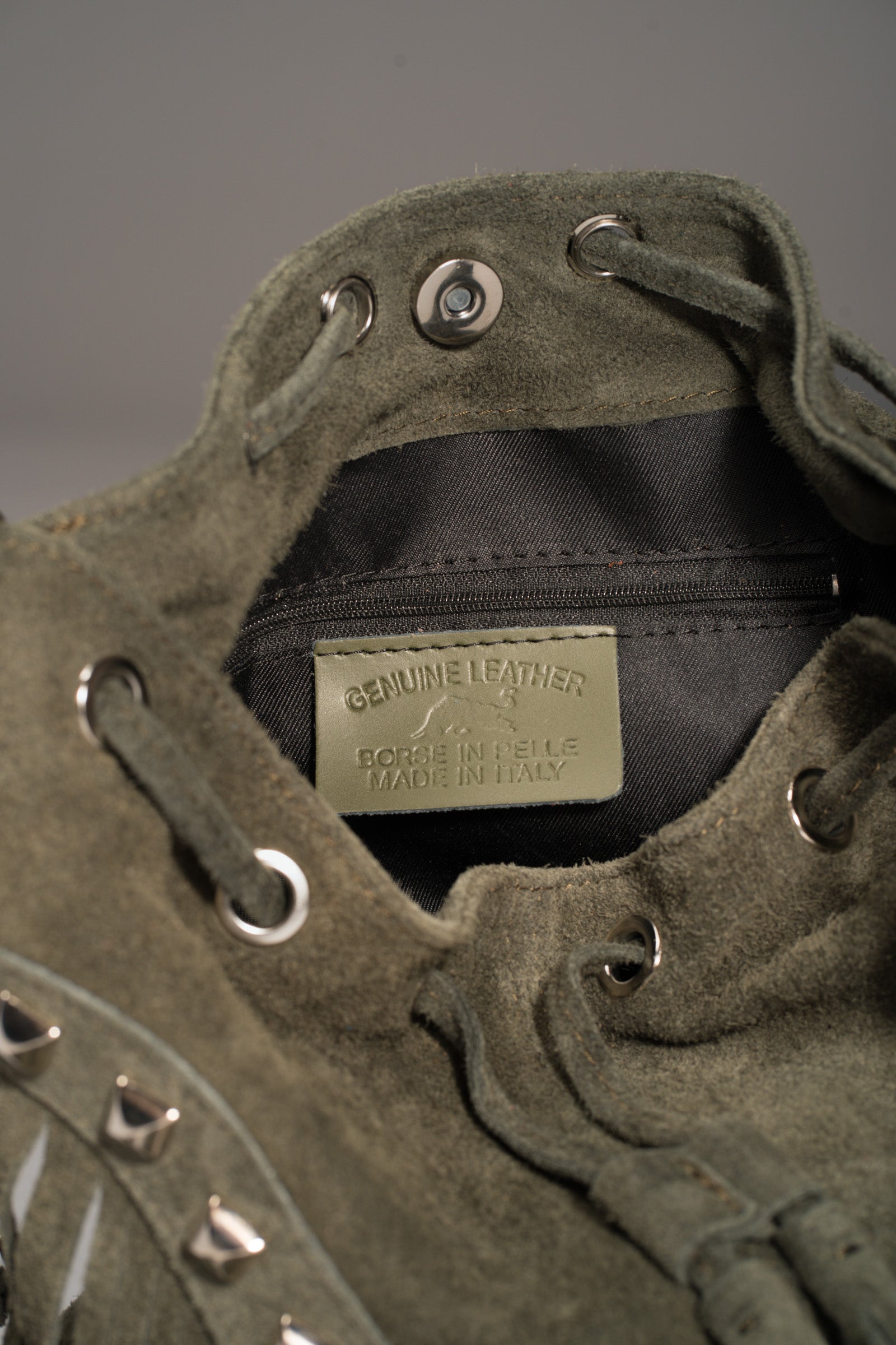 Nevada Khaki Suede Fringed Bucket Bag