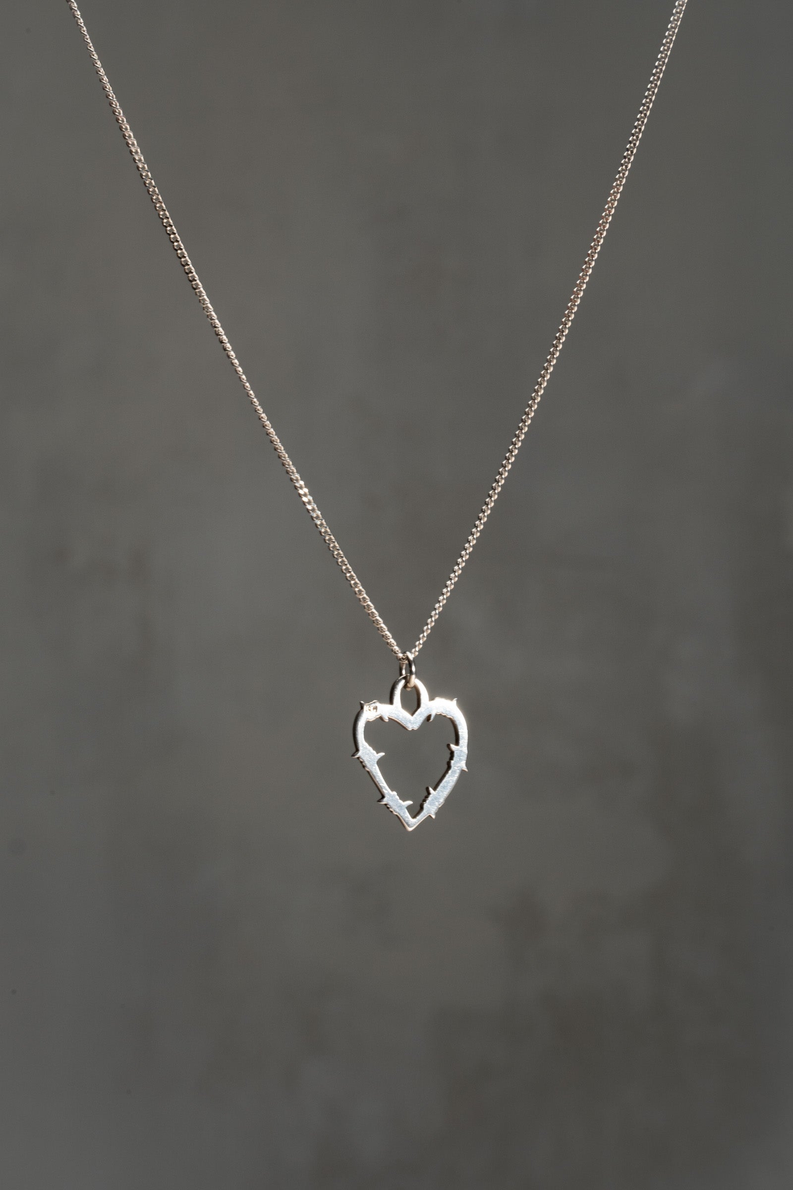 Sterling Silver Barbed Wire Heart Pendant