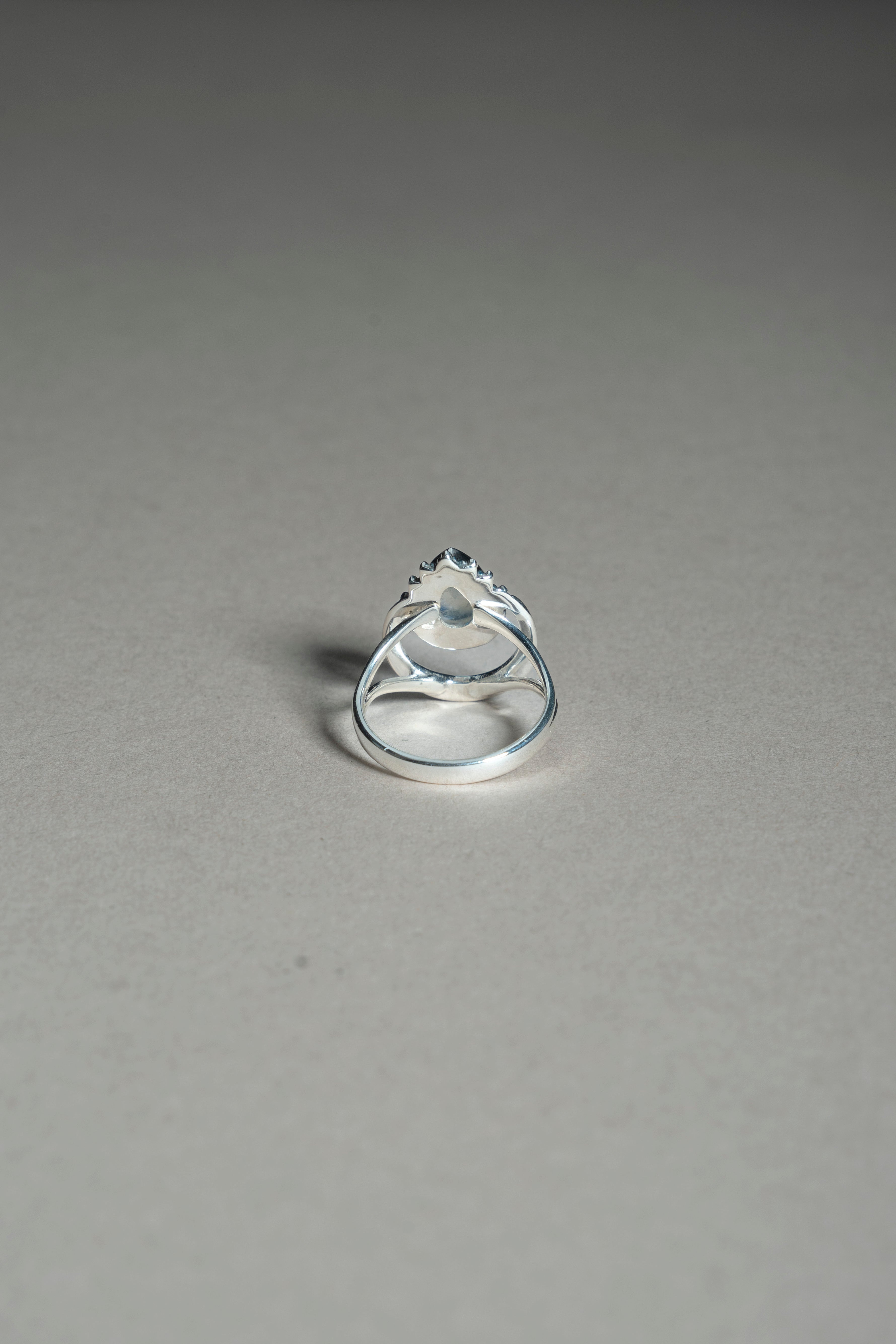 Sterling Silver Rainbow Moonstone Crescent Moon Ring