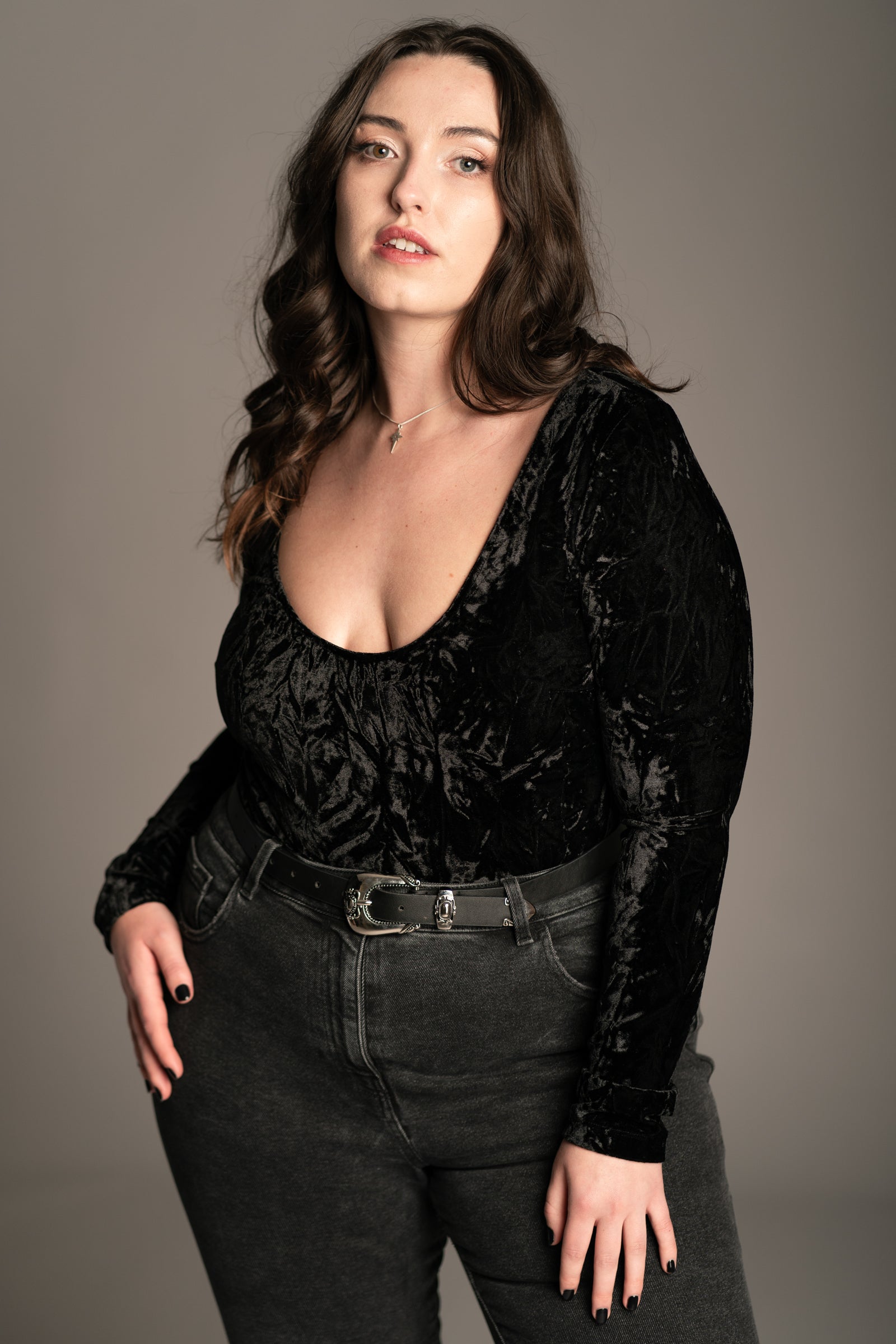 Sky On Fire Black Velvet Bodysuit