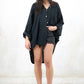 Model wearing Take It Easy Cheesecloth Shirt - Black Button Up Cheesecloth Relaxed Fit Shirt