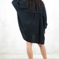 Model wearing Take It Easy Cheesecloth Shirt - Black Button Up Cheesecloth Relaxed Fit Shirt