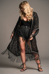 Electric Lady Studded Kimono in metallic chiffon, full length view