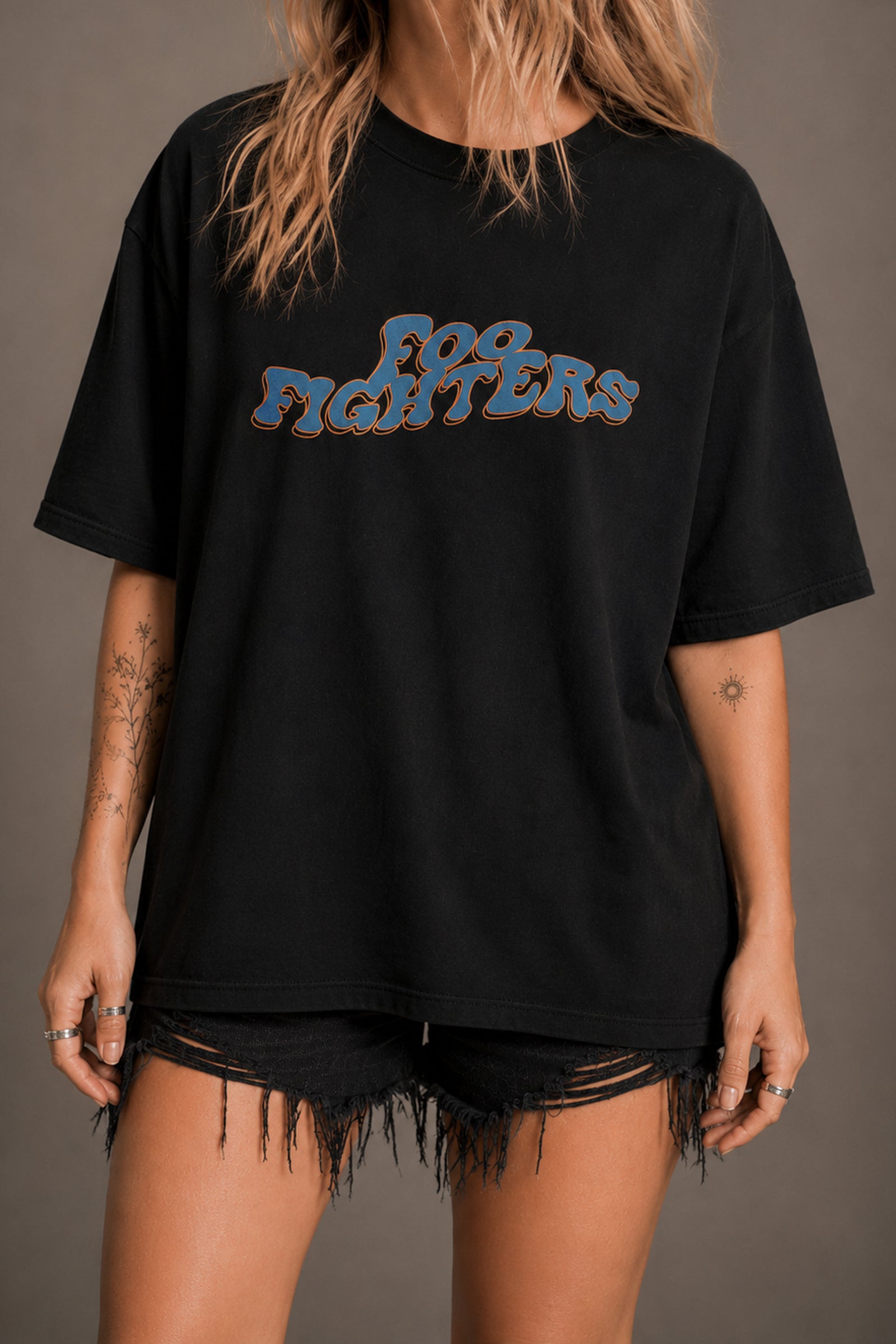 Little Lies Foo Fighters oversized band tee in black with vintage style logo print