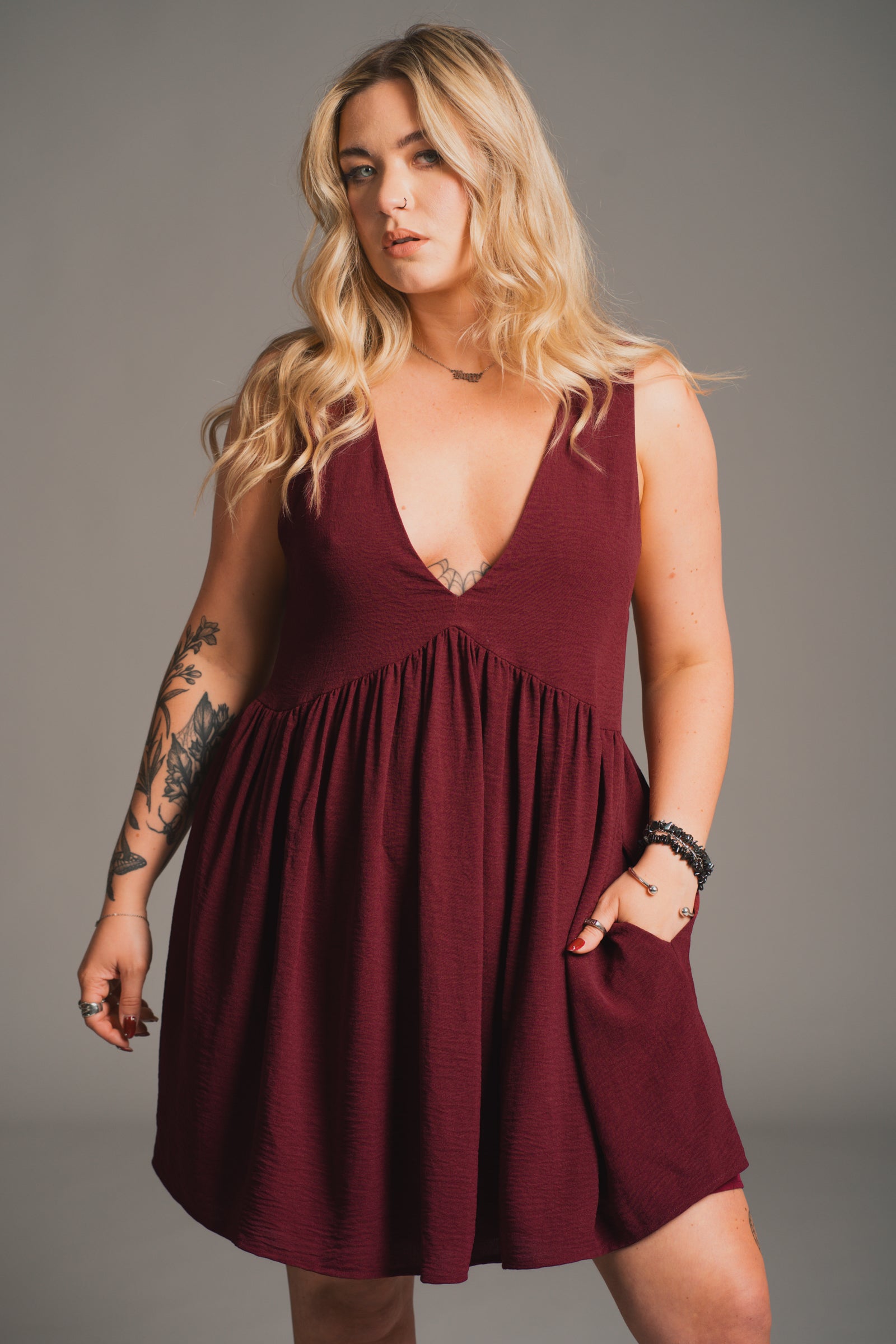 Grace Plum Smock Dress
