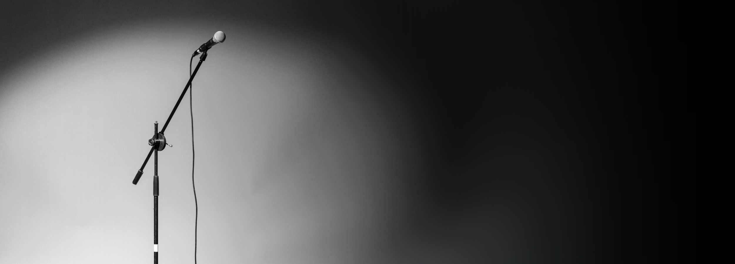 Microphone on a stand against a gray background for the Little Lies spotlight on your guest writer blog section