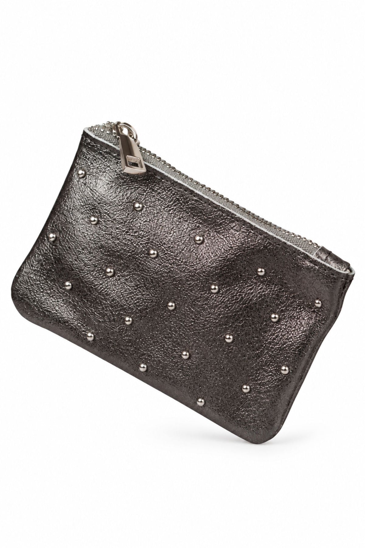 Studded Gunmetal Genuine Leather Purse