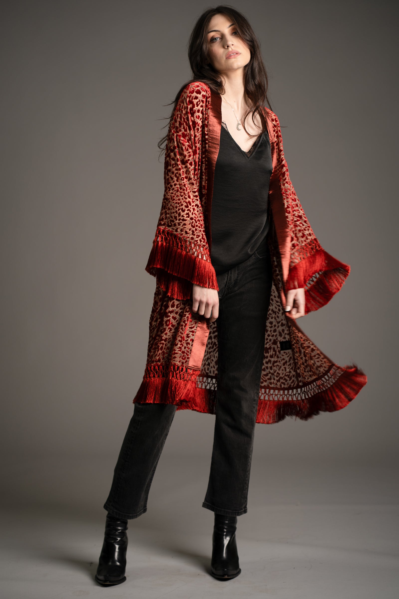 Heartbreaker Rust Devore Kimono