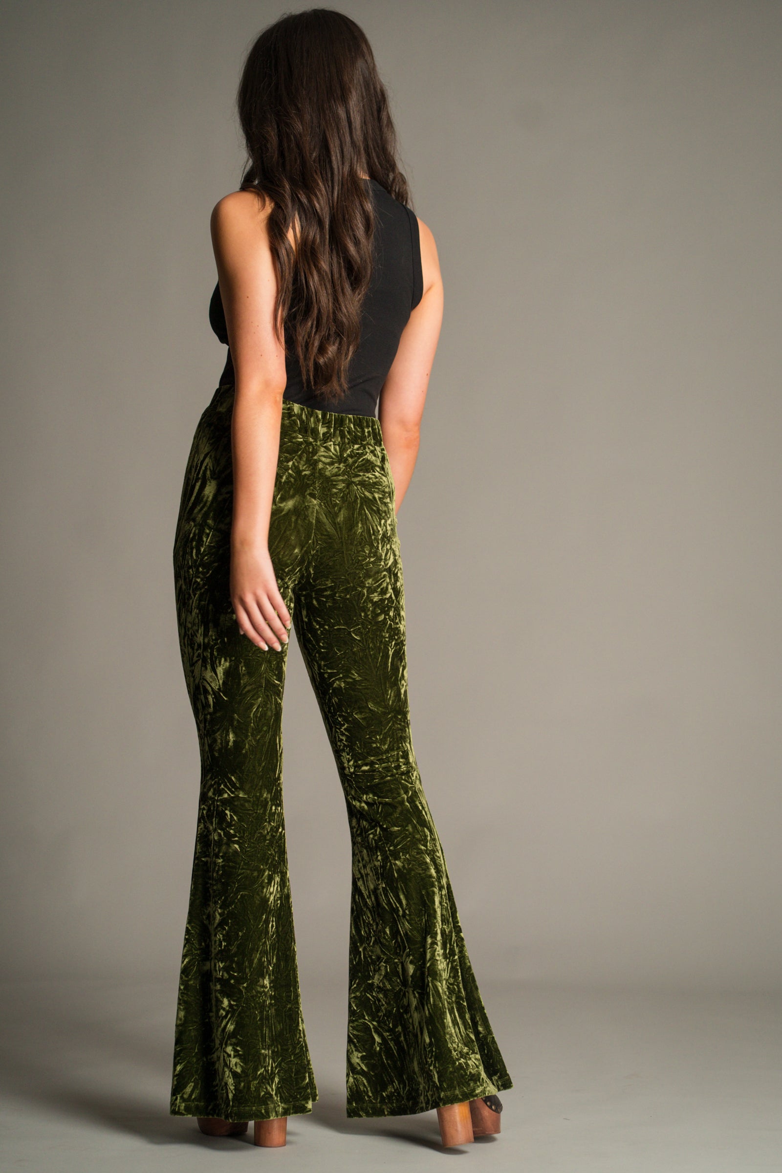 Hendrix Olive Crushed Velvet Flares