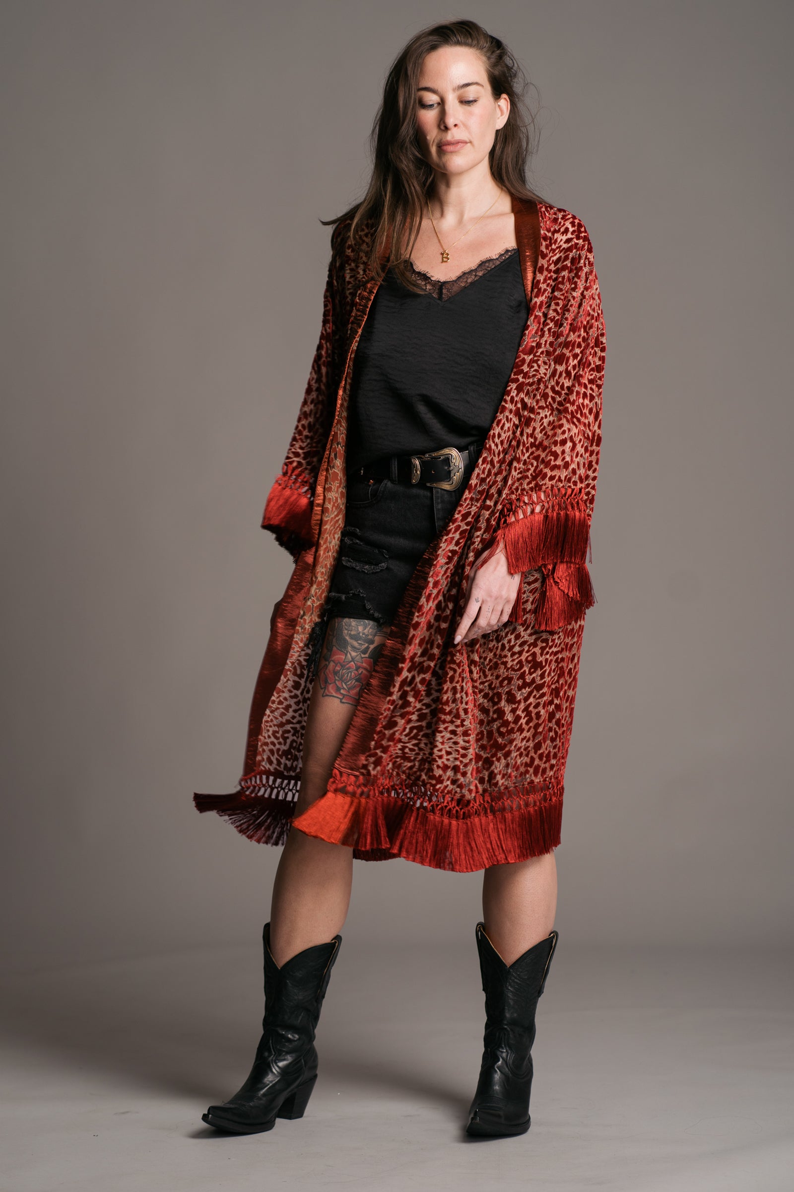 Heartbreaker Rust Devore Kimono