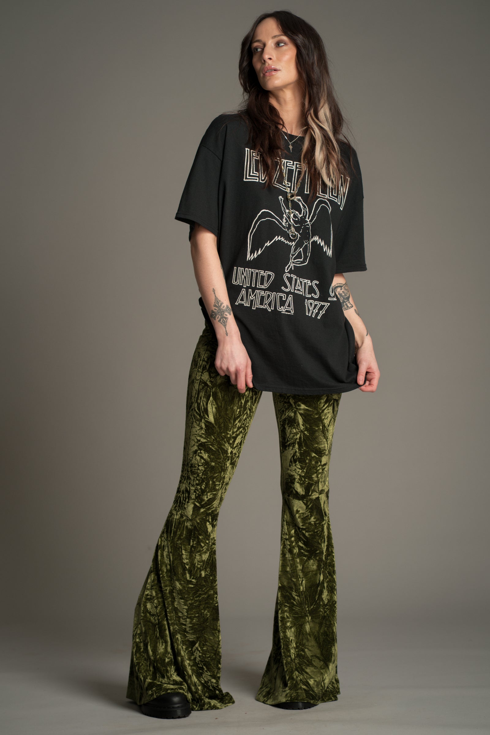 Hendrix Olive Crushed Velvet Flares