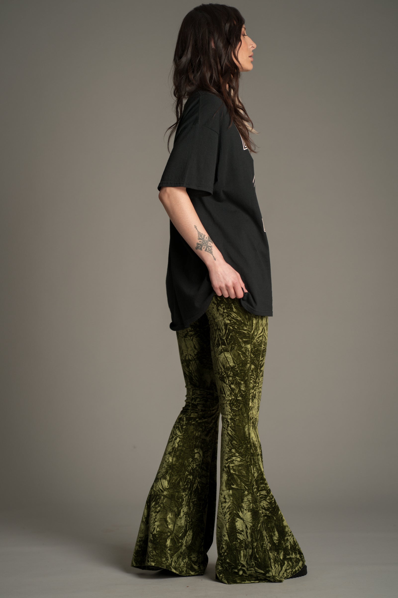 Hendrix Olive Crushed Velvet Flares
