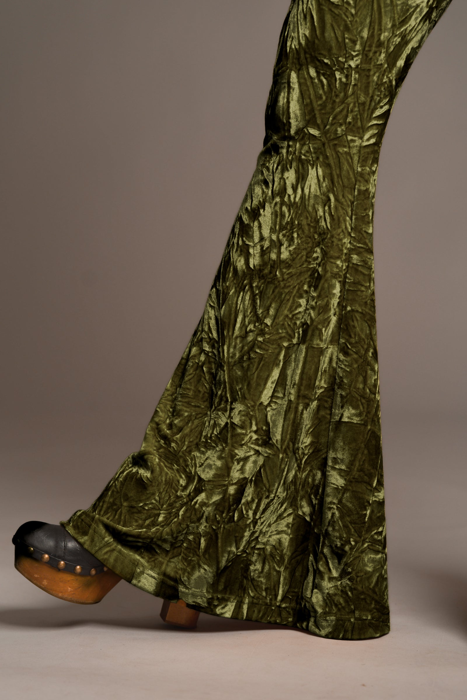 Hendrix Olive Crushed Velvet Flares