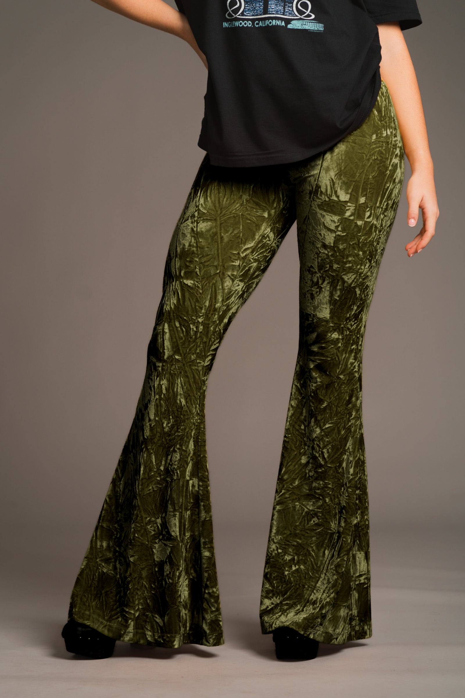 Hendrix Olive Crushed Velvet Flares