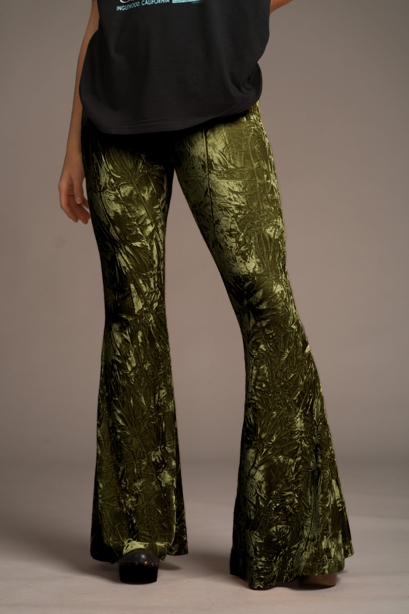 Hendrix Olive Crushed Velvet Flares