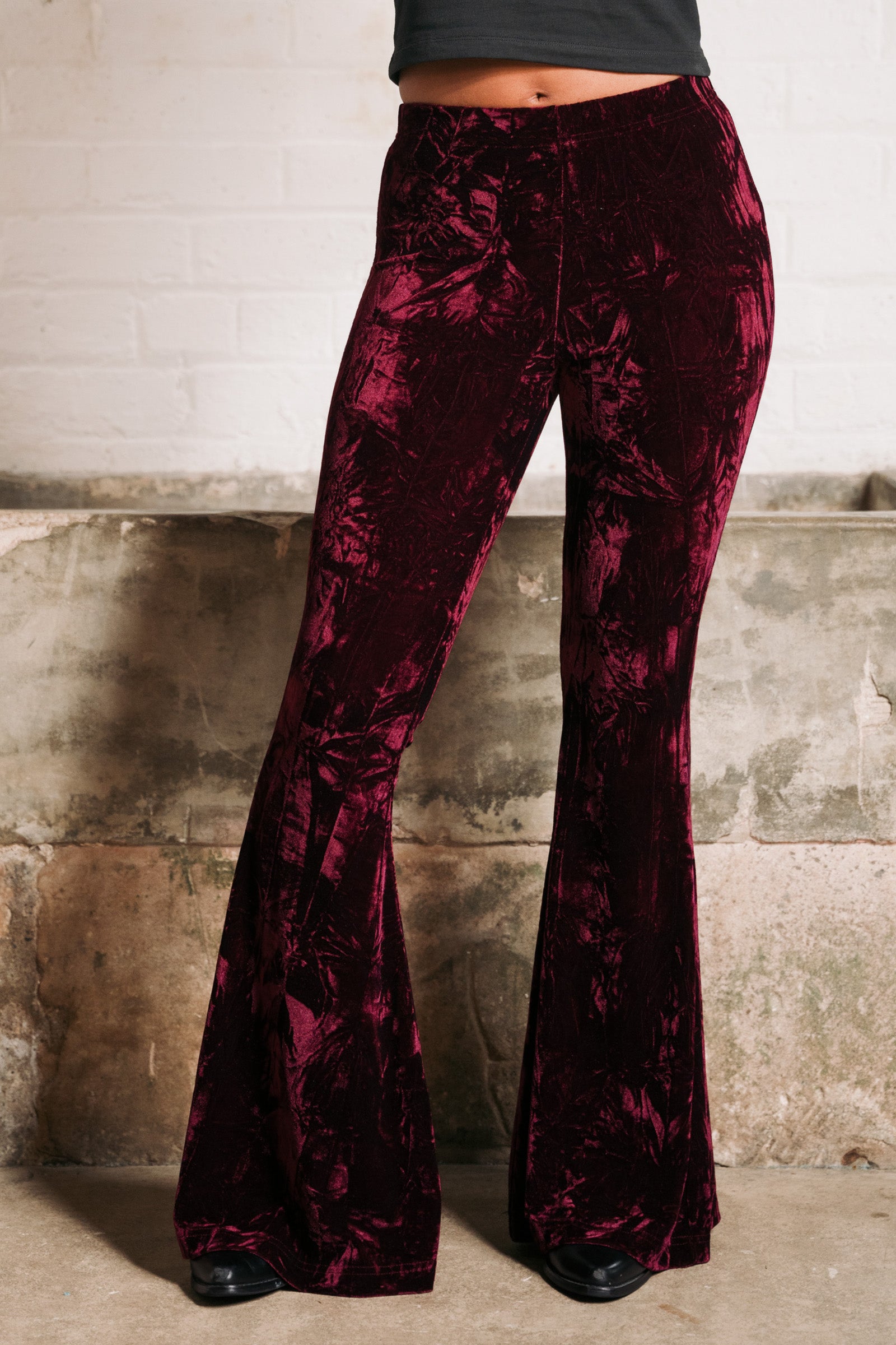 Hendrix Merlot Crushed Velvet Flares