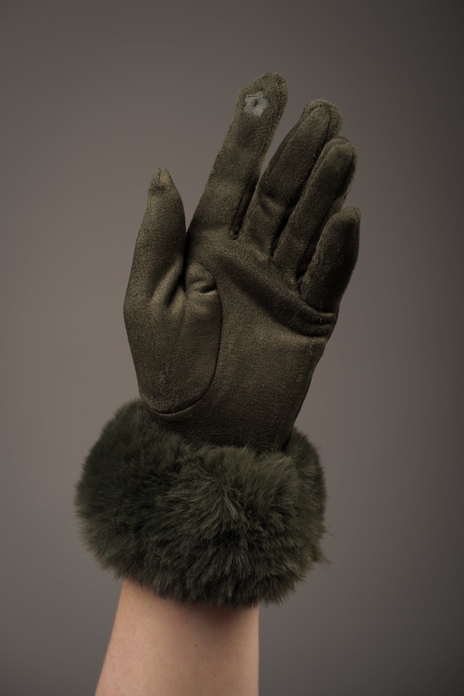 Khaki Faux Fur Cuff Gloves