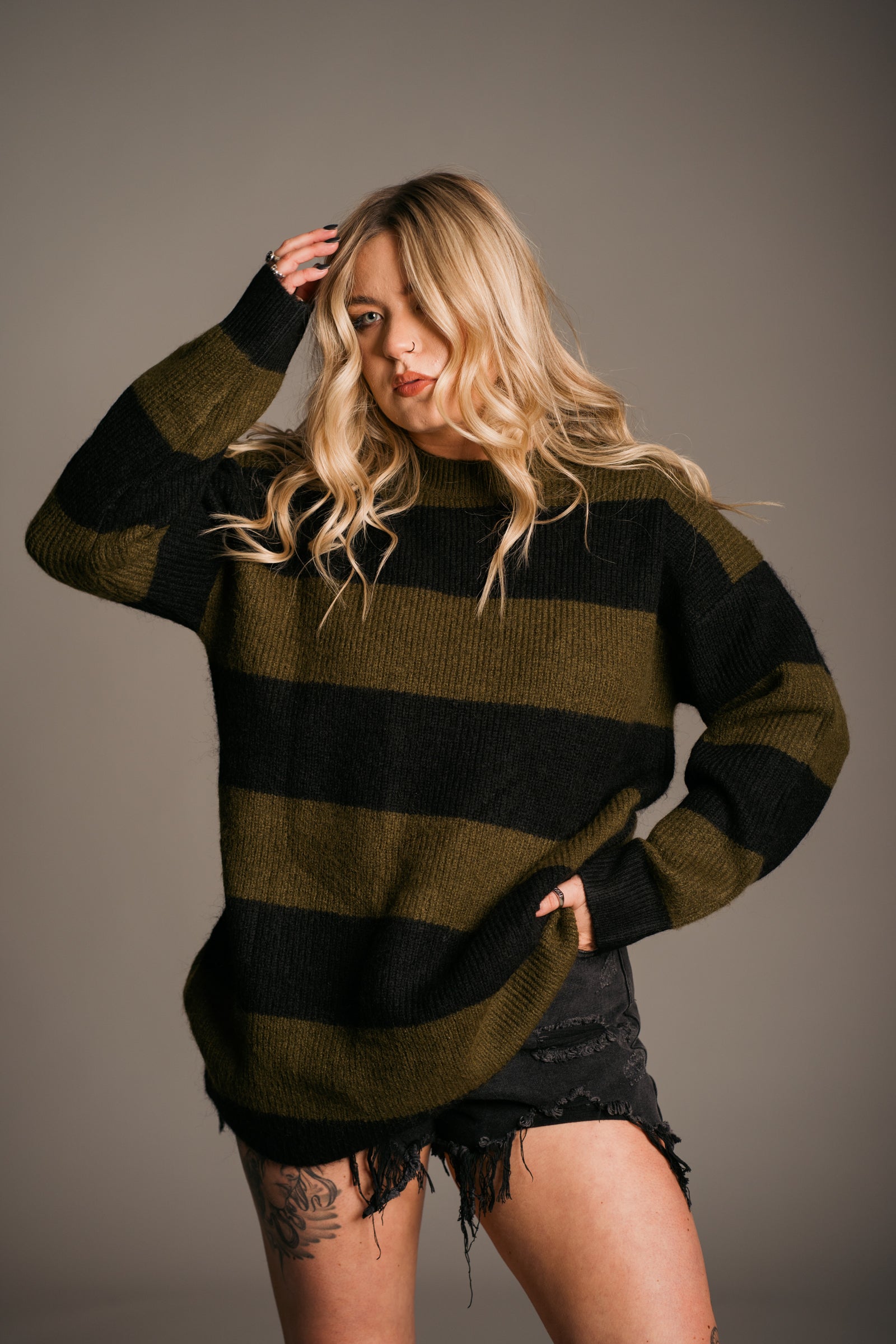 Kurt Khaki Striped Knit