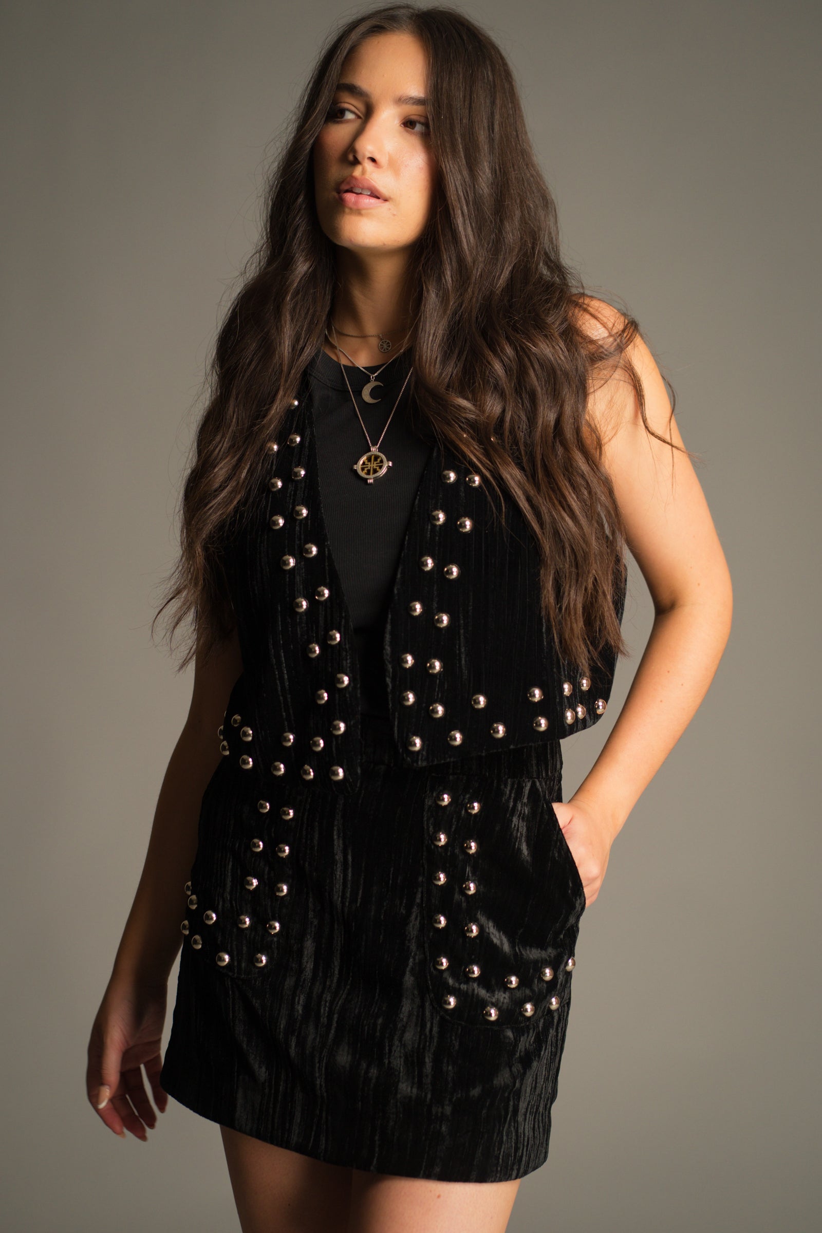 Lennon Studded Velvet Mini Skirt
