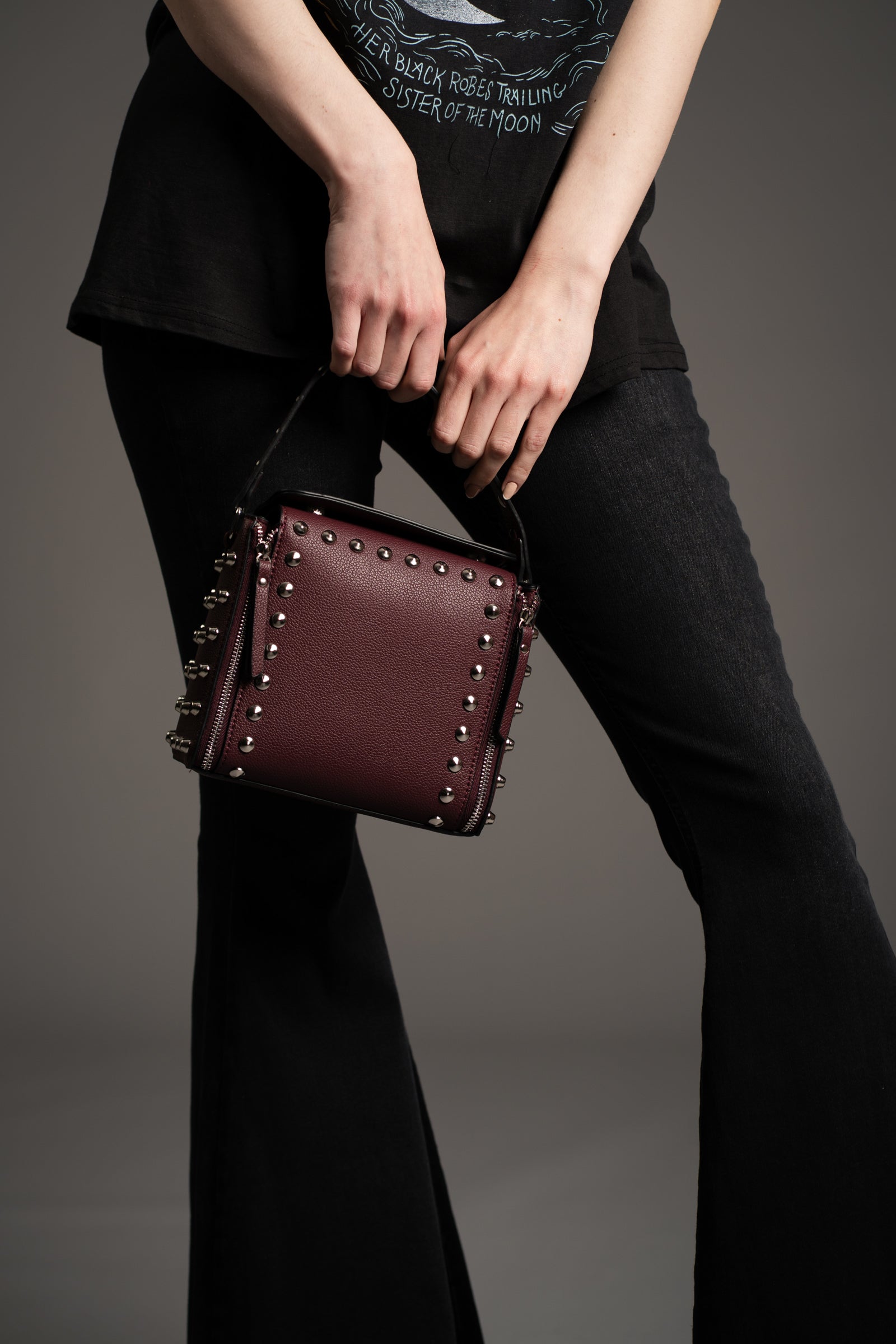 Leo Burgundy Studded Box Bag