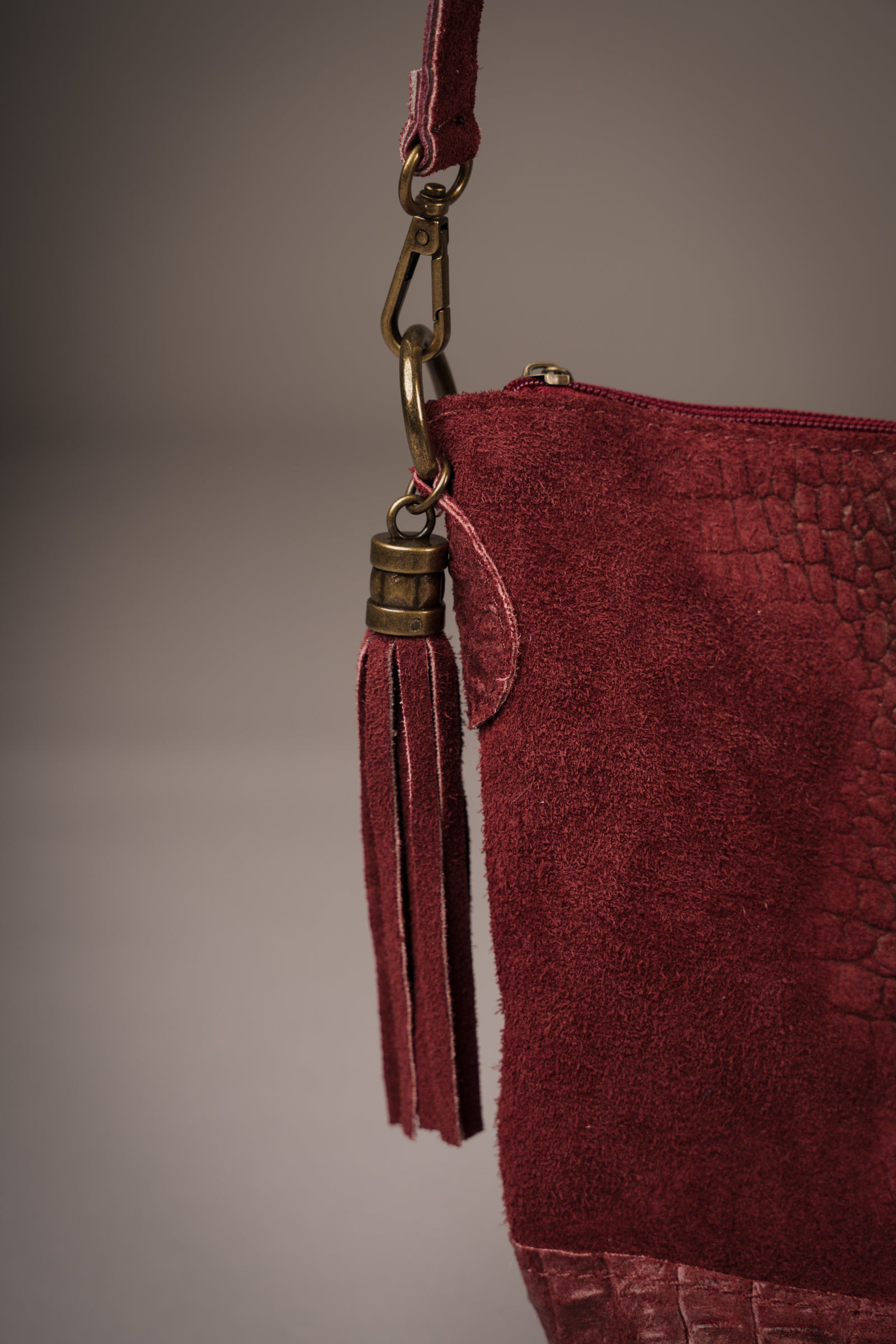 Nikita Burgundy Genuine Suede Bucket Bag