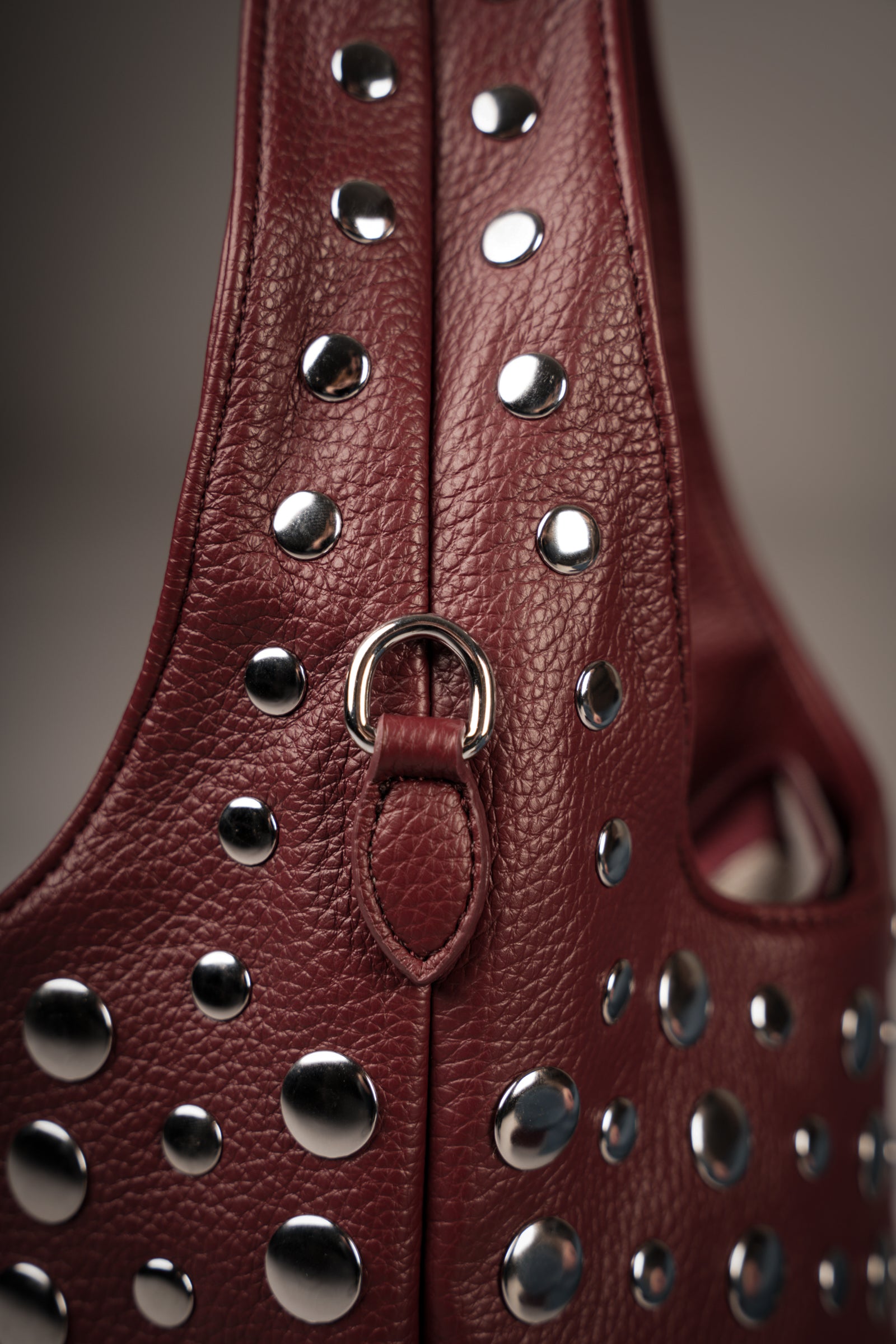 Viva Burgundy Studded Hobo Bag