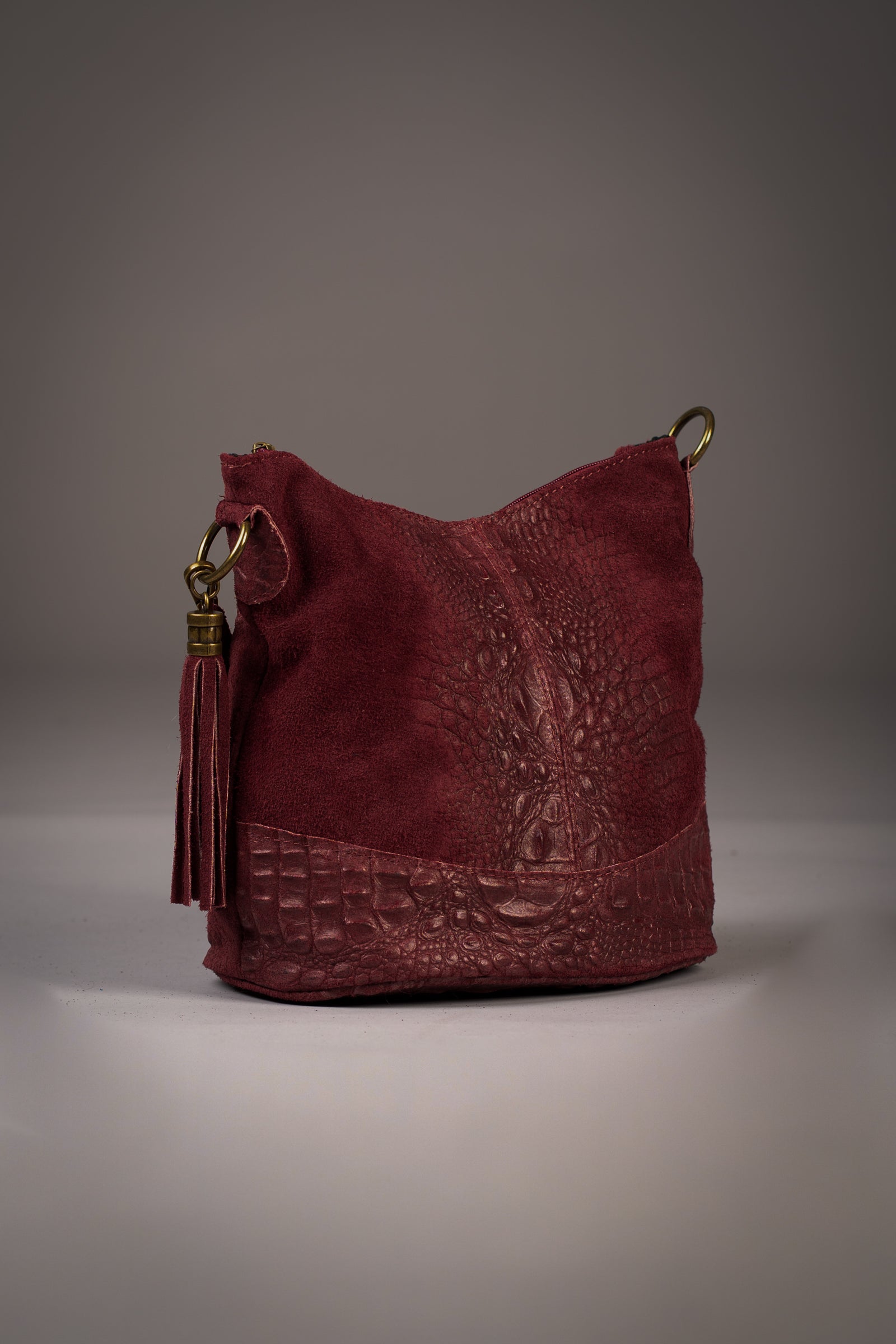 Nikita Burgundy Genuine Suede Bucket Bag