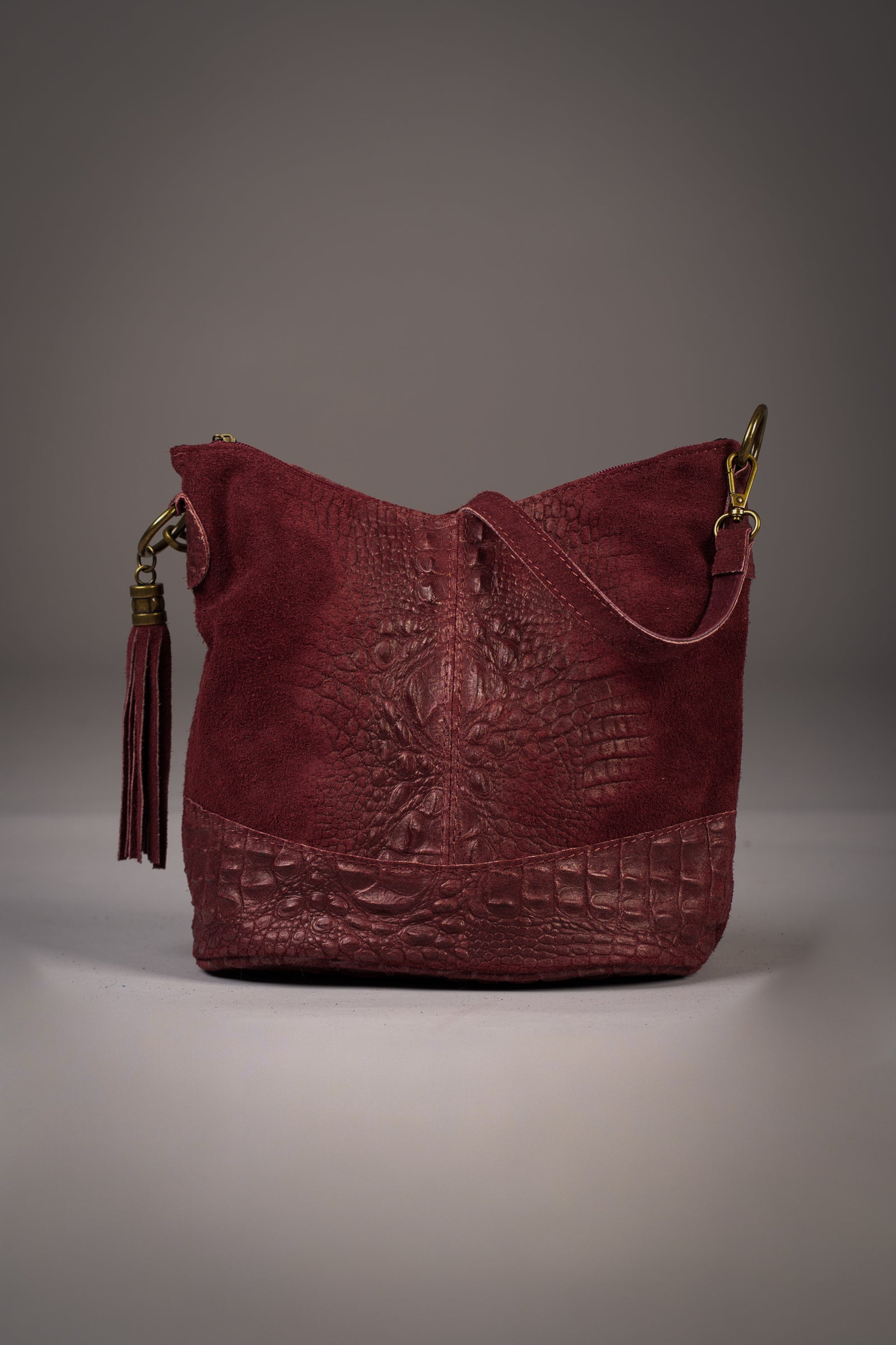 Nikita Burgundy Genuine Suede Bucket Bag