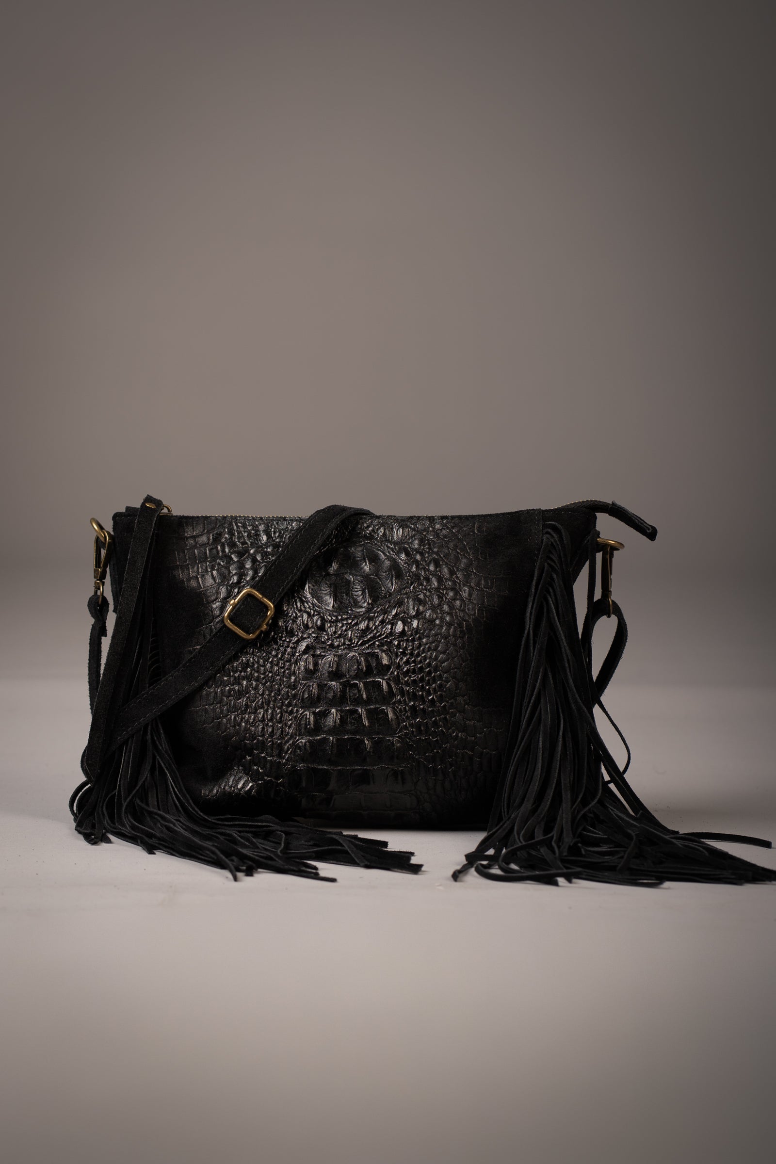 Niska Black Genuine Suede Fringed Bag