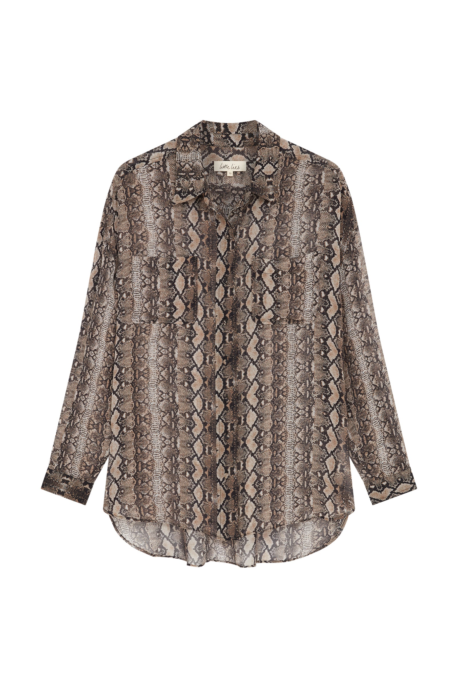 Ghost image of Mosshart Snake Chiffon Shirt, with neutral snake print detail, pockets, button front and cuffs.