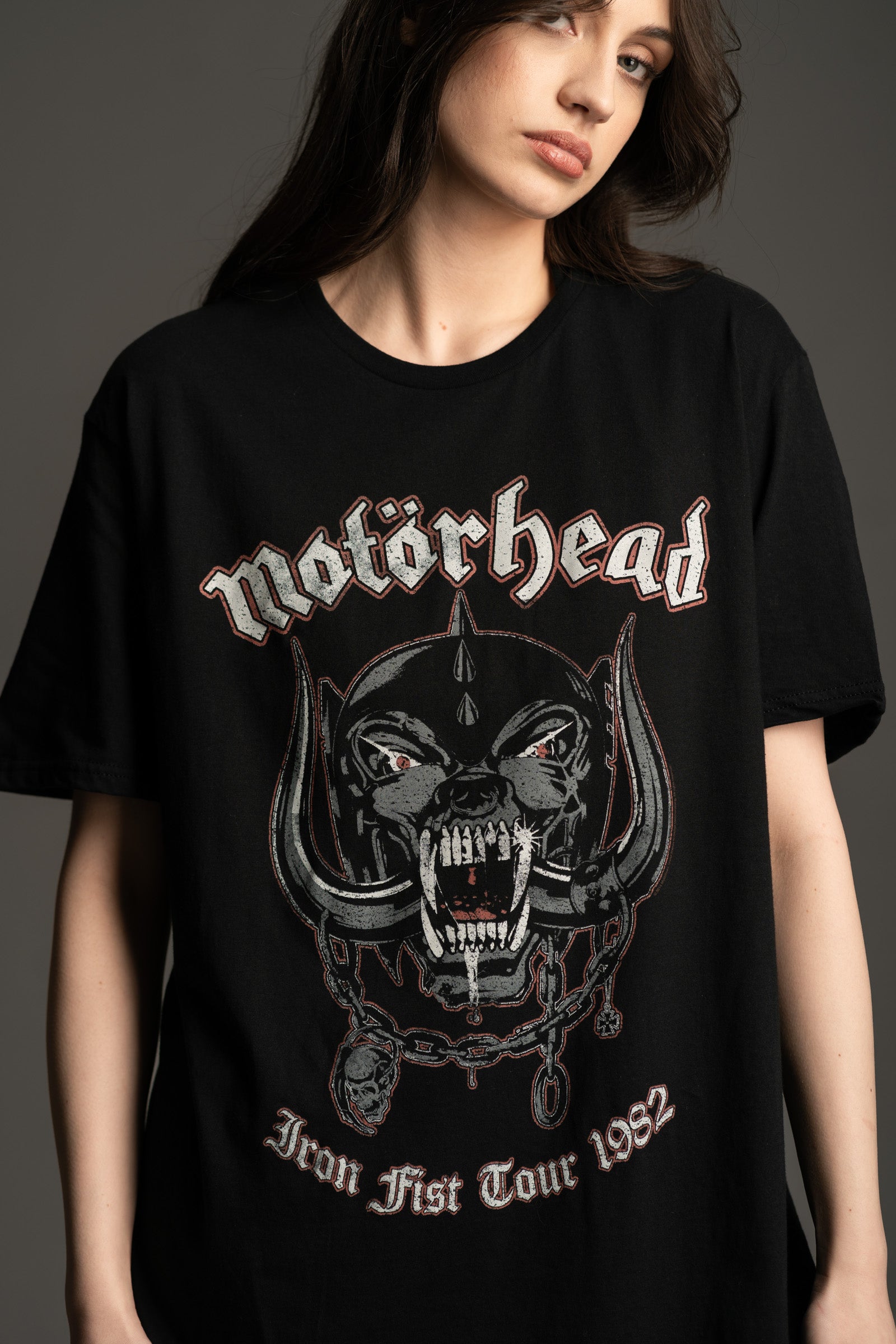 Close-up of War Pig graphic on black Motorhead band tee from Little Lies