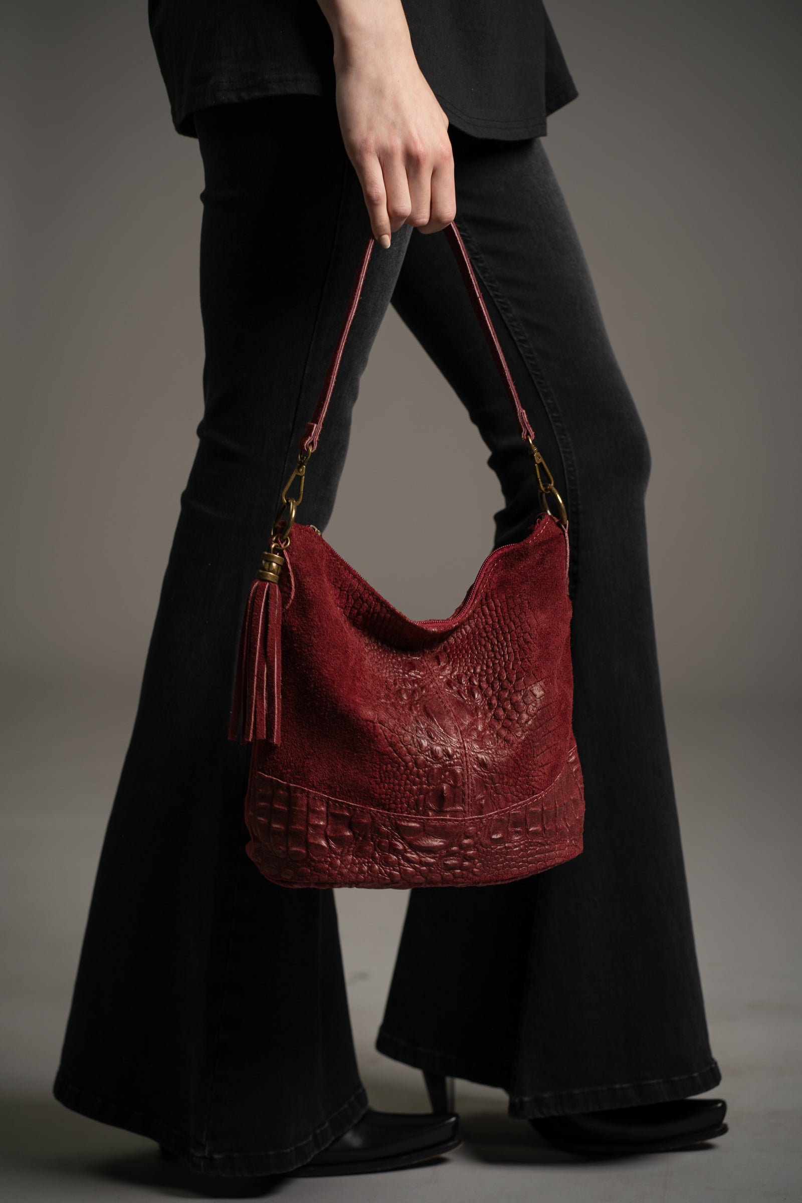 Nikita Burgundy Genuine Suede Bucket Bag