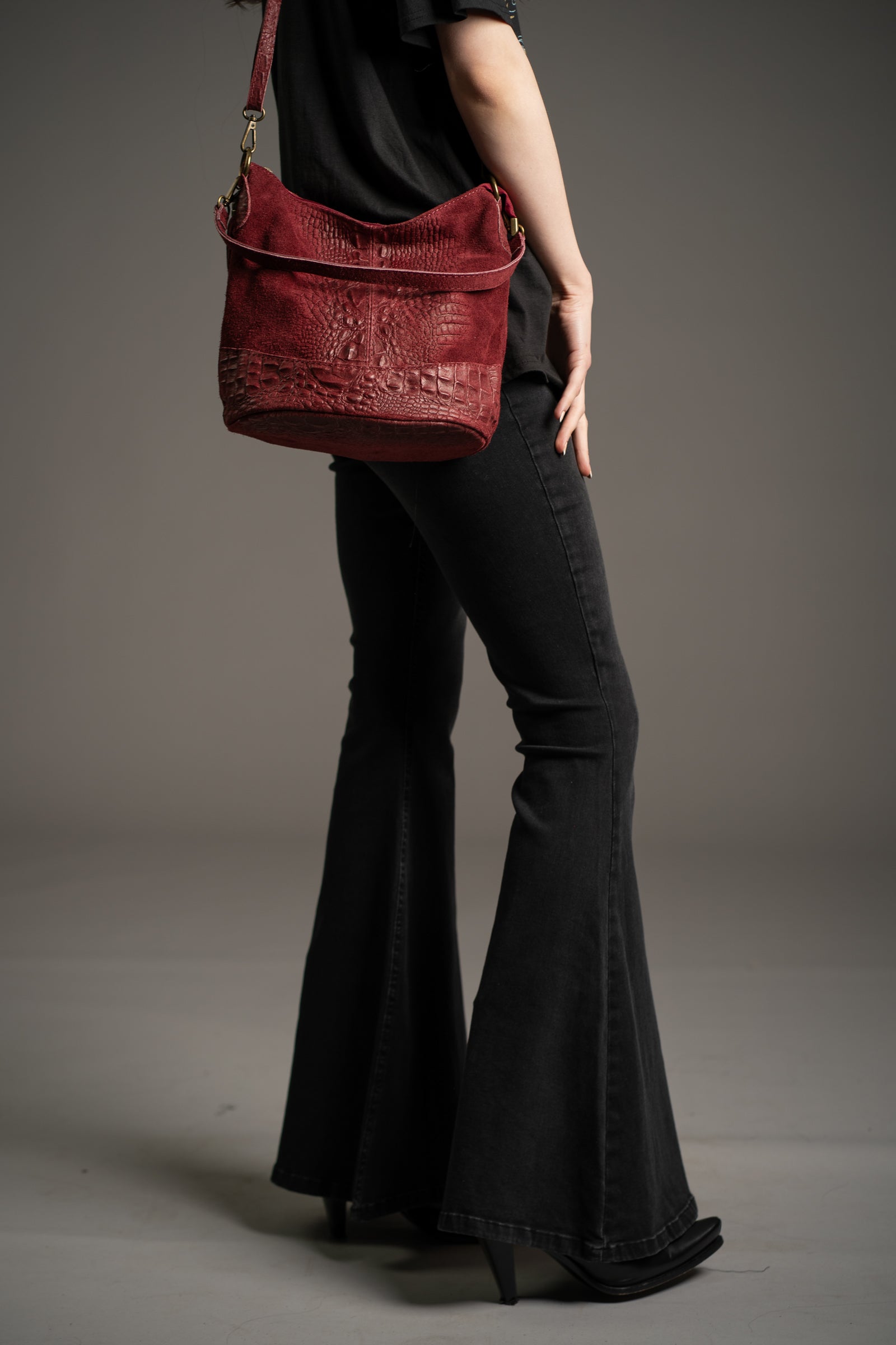 Nikita Burgundy Genuine Suede Bucket Bag