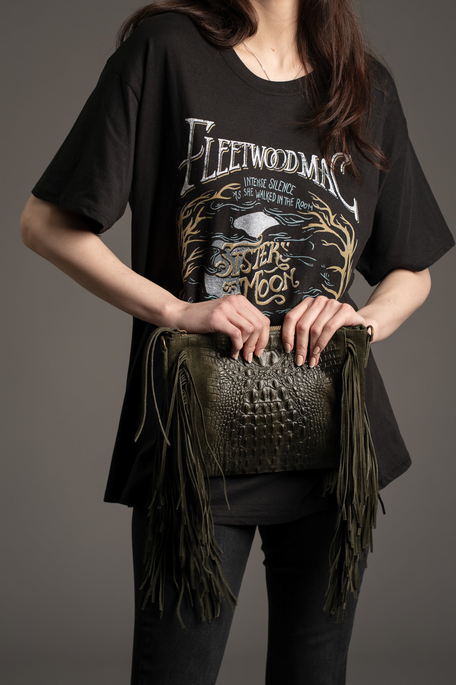 Niska Khaki Genuine Suede Fringed Bag